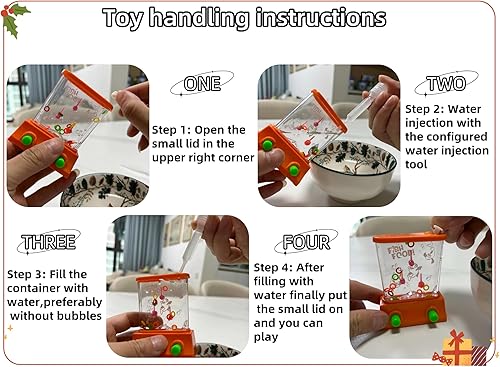 Miniatura 6 de 2 piezas de juegos de mano de agua para niños, lanzamiento de anillos de peces y baloncesto, retro, mini juguete naranja, juego de mano para lanzar