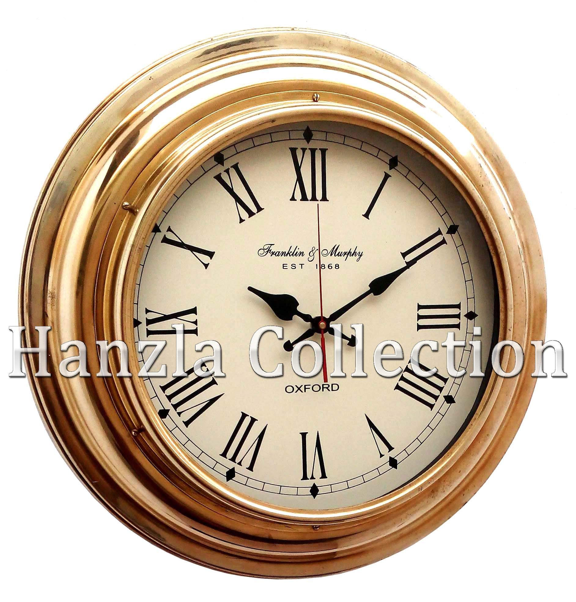 Hanzla Collection17" Nautical Brass Ships Wall Clock Made For Franklin & Murphy Beach House Decor
