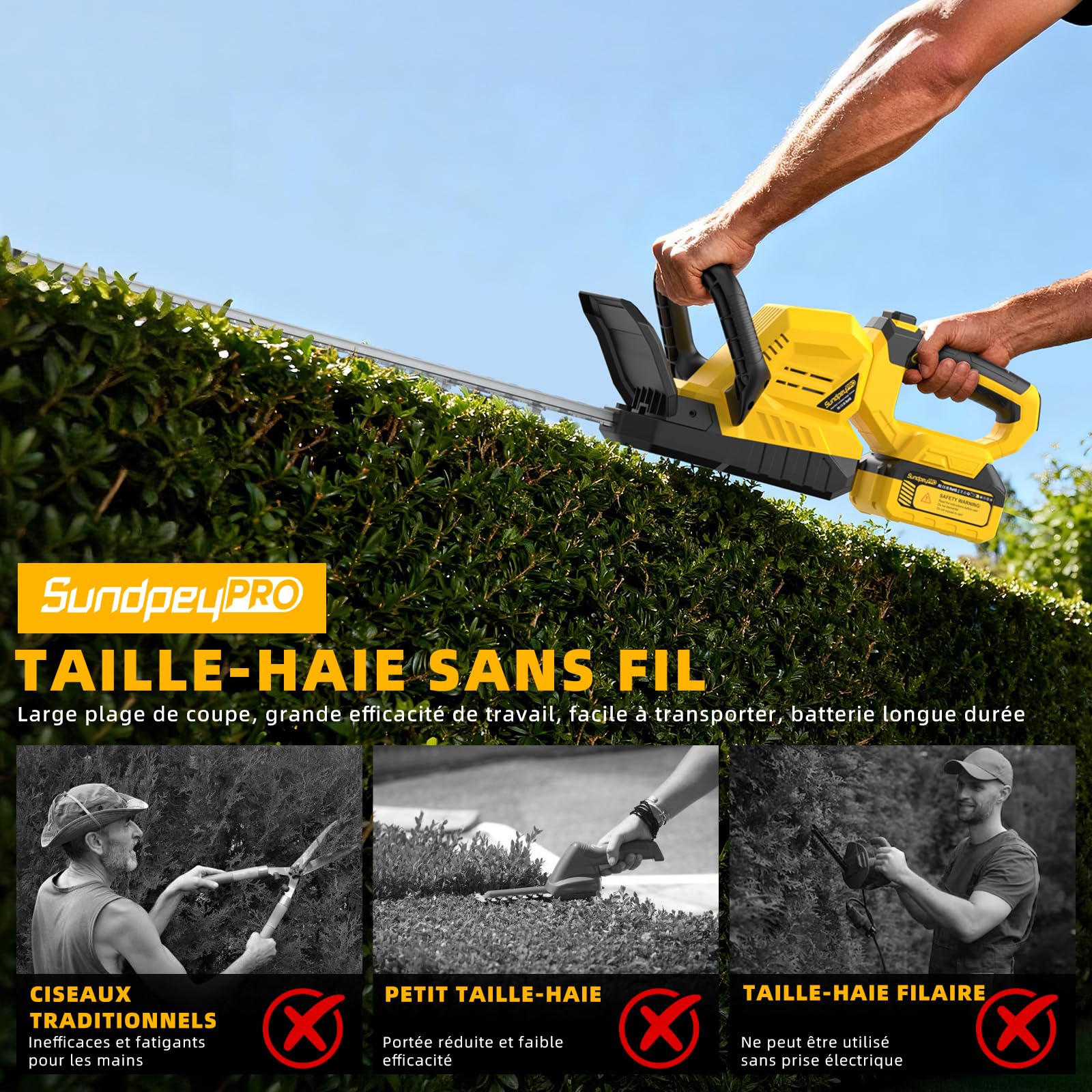 53CM Taille Haie Batterie avec 2 Batteries 4.0Ah & Poignée Pivotante à 180°