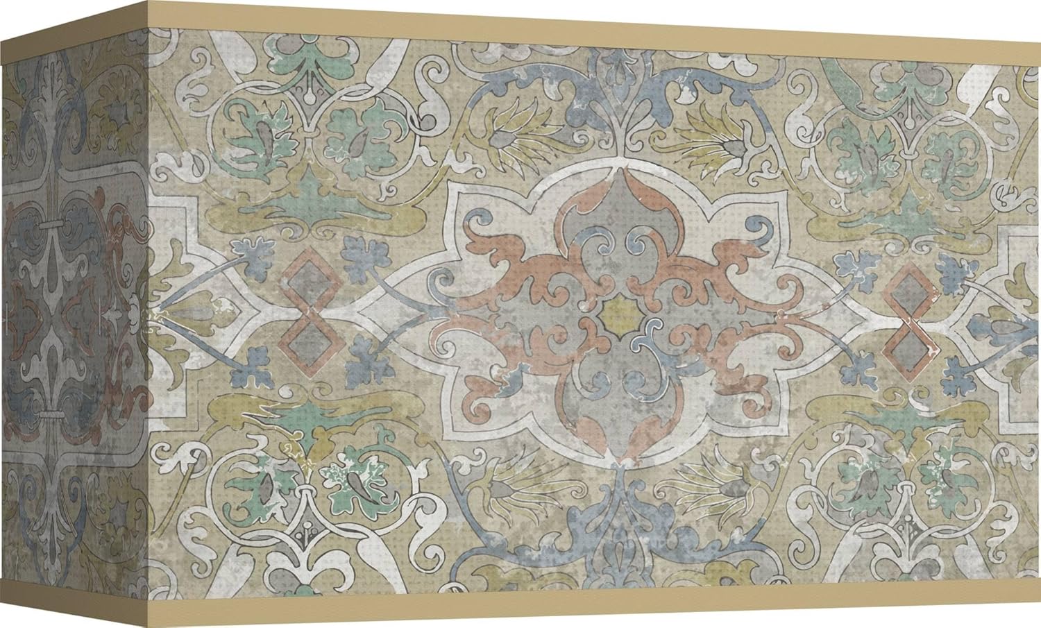 Lucrezia 17" Top x 17" Bottom x 8" Depth x 10" High Hand Crafted Print Lamp Shade (Pre-Assembled) Replacement Large Beige Rectangle Country Traditional Pattern Spider Harp Finial - Giclee Glow