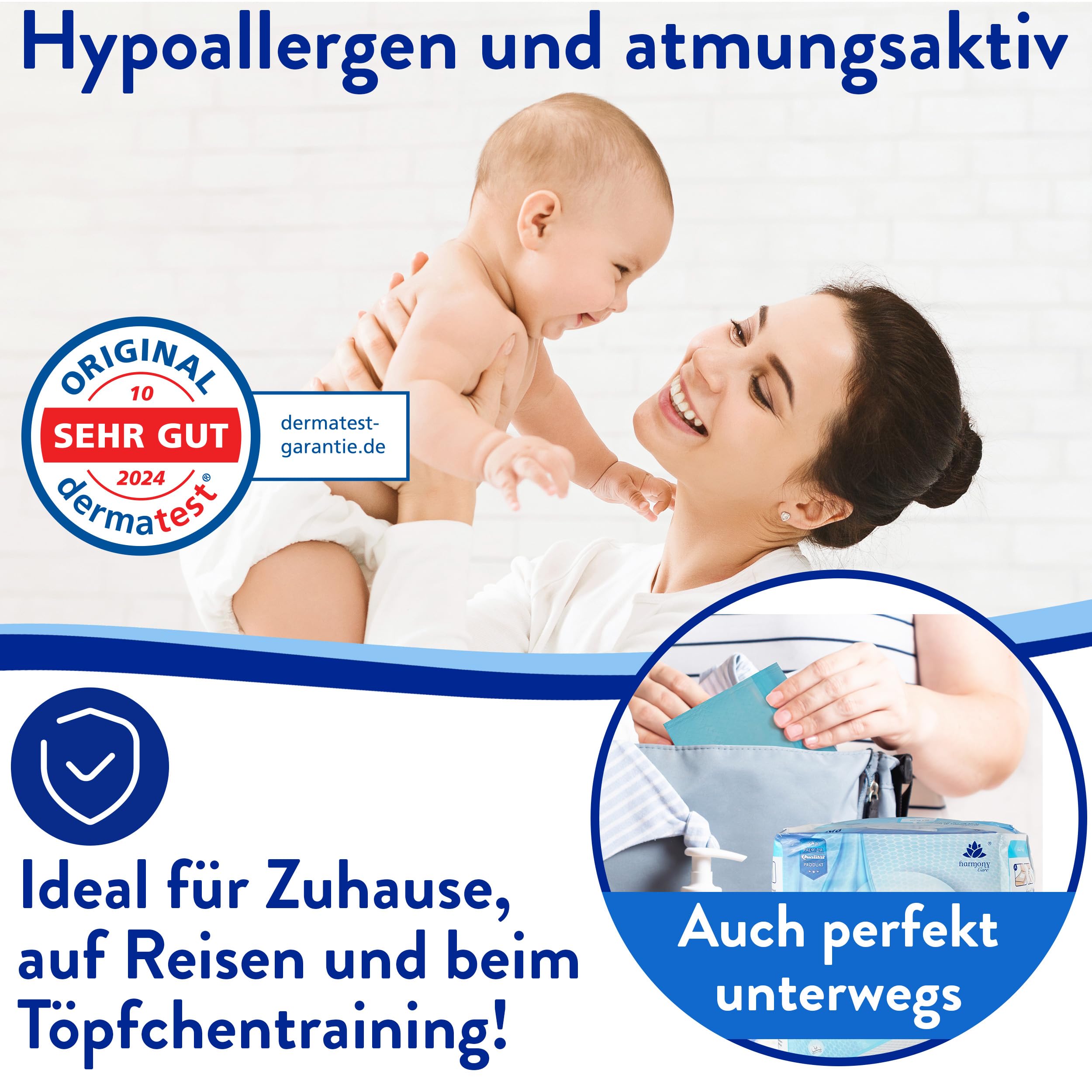 Hautfreundliche Wickelunterlagen einweg 40 x 60 cm DERMATEST SEHR GUT saugstarke einweg wickelunterlage baby zubehör mit rutschfester Rückseite - 100 Stück