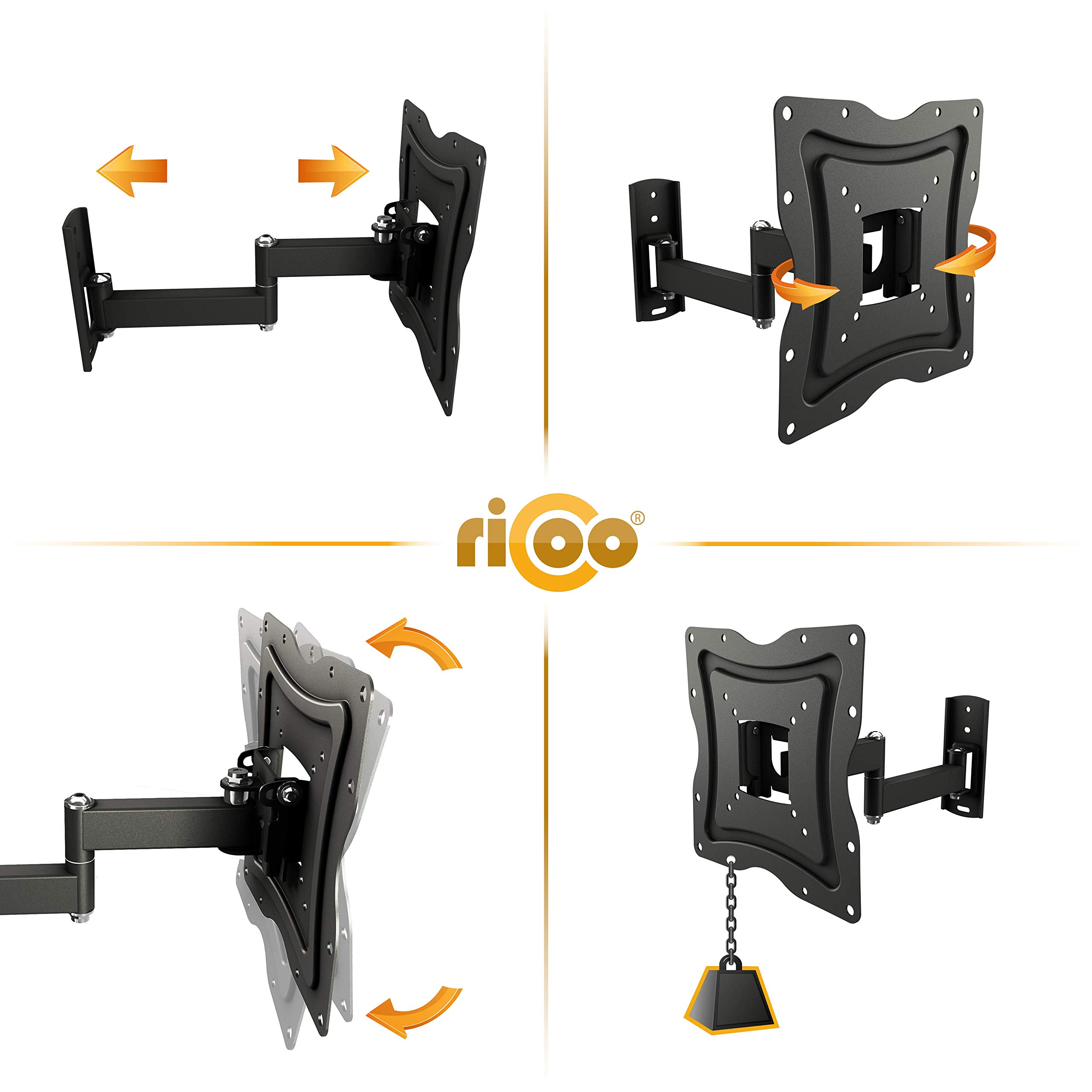 RICOO TV Bracket Tilt Swivel for 19-47 Inch for LED LCD OLED Curved and Flatscreens S2322 Monitor Wall Mount Universal for VESA 75x75-200x200 - Image 3