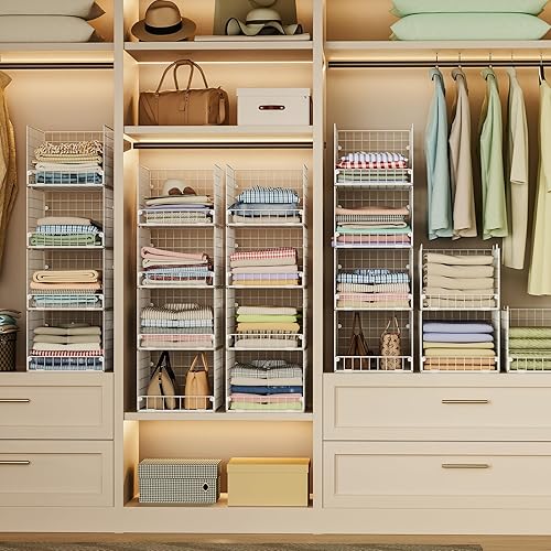 Miniatura 8 de Organizadores apilables de armario y almacenamiento  Contenedores de almacenamiento apilables de 4 niveles, cesta organizadora de estantes plegables