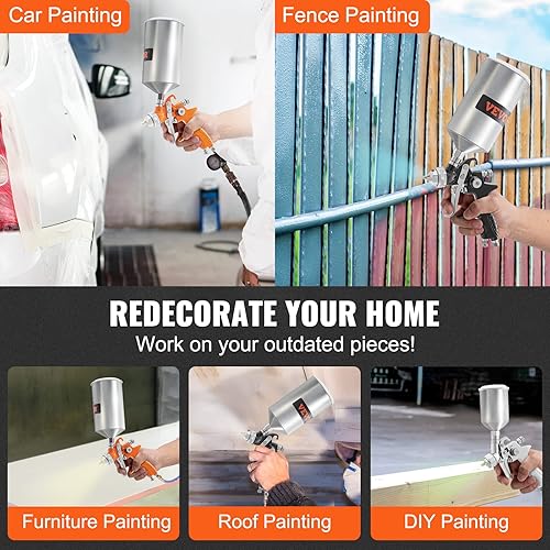 Miniatura 5 de VEVOR Juego de pistola pulverizadora de aire de pintura profesional, 11 piezas con 2 tamaños completos, 1 pistola pulverizadora de detalles de