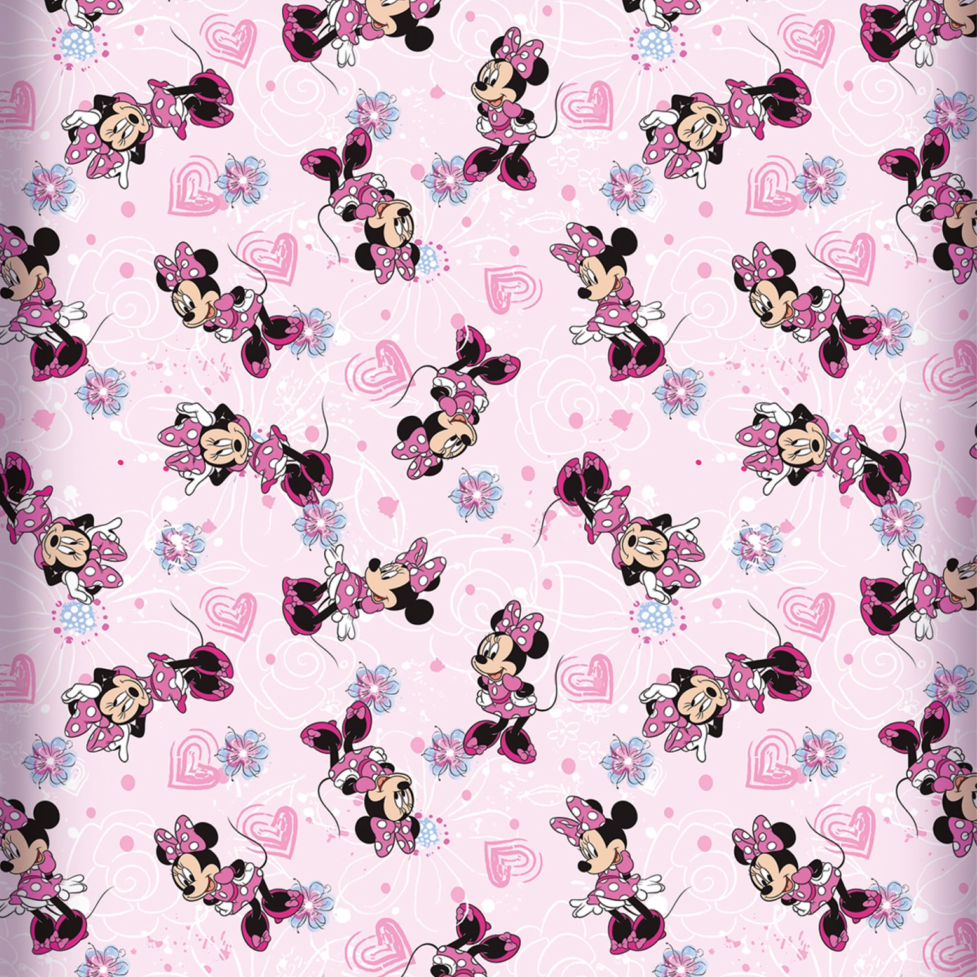 Minnie, lenzuolo con angoli elasticizzati con motivo floreale, rosa, 90/100 cm x 190/200 cm, 100% cotone, motivo: Minnie Topolino Disney Mickey Sweet Love, lenzuolo con angoli elasticizzati per