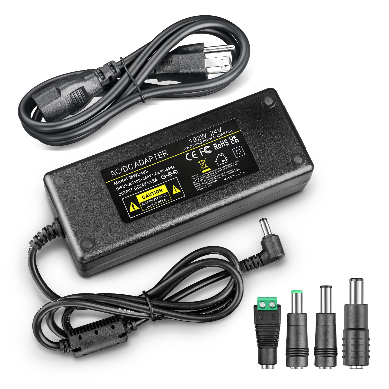 24V 8A 192W Power Supply AC/DC Adapter AC 100-240V to DC 24 Volt 8Amp Power Converter Transformer Compatible 7A 6A 5A 4A 3A Interface 5.5×2.5mm 2.1mm Plug for LED Strip Light, Other 24V Devices-image-14