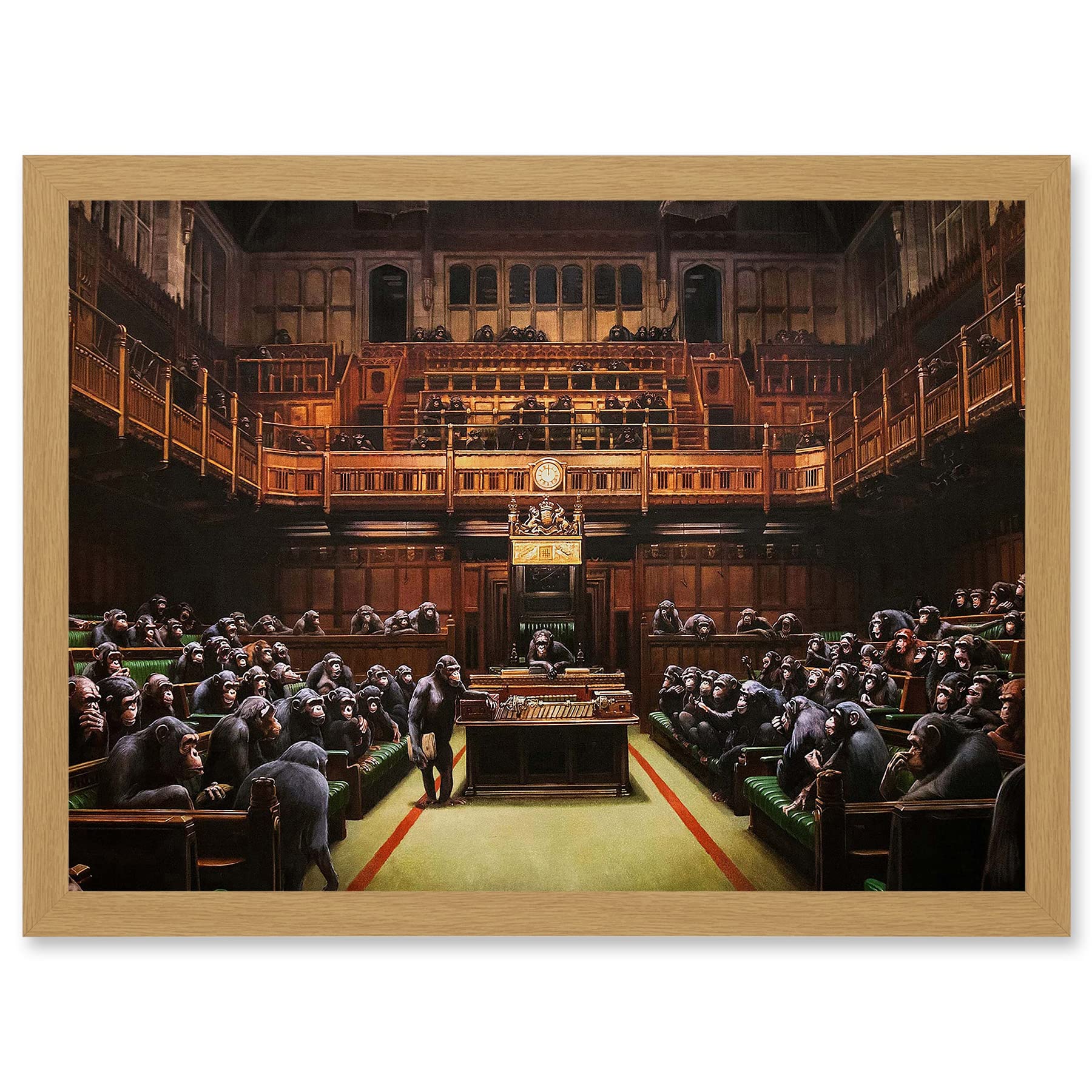 Artery8 Banksy Devolved Parliament Chimps Apes Graffiti Painting Artwork Framed Wall Art Print A4