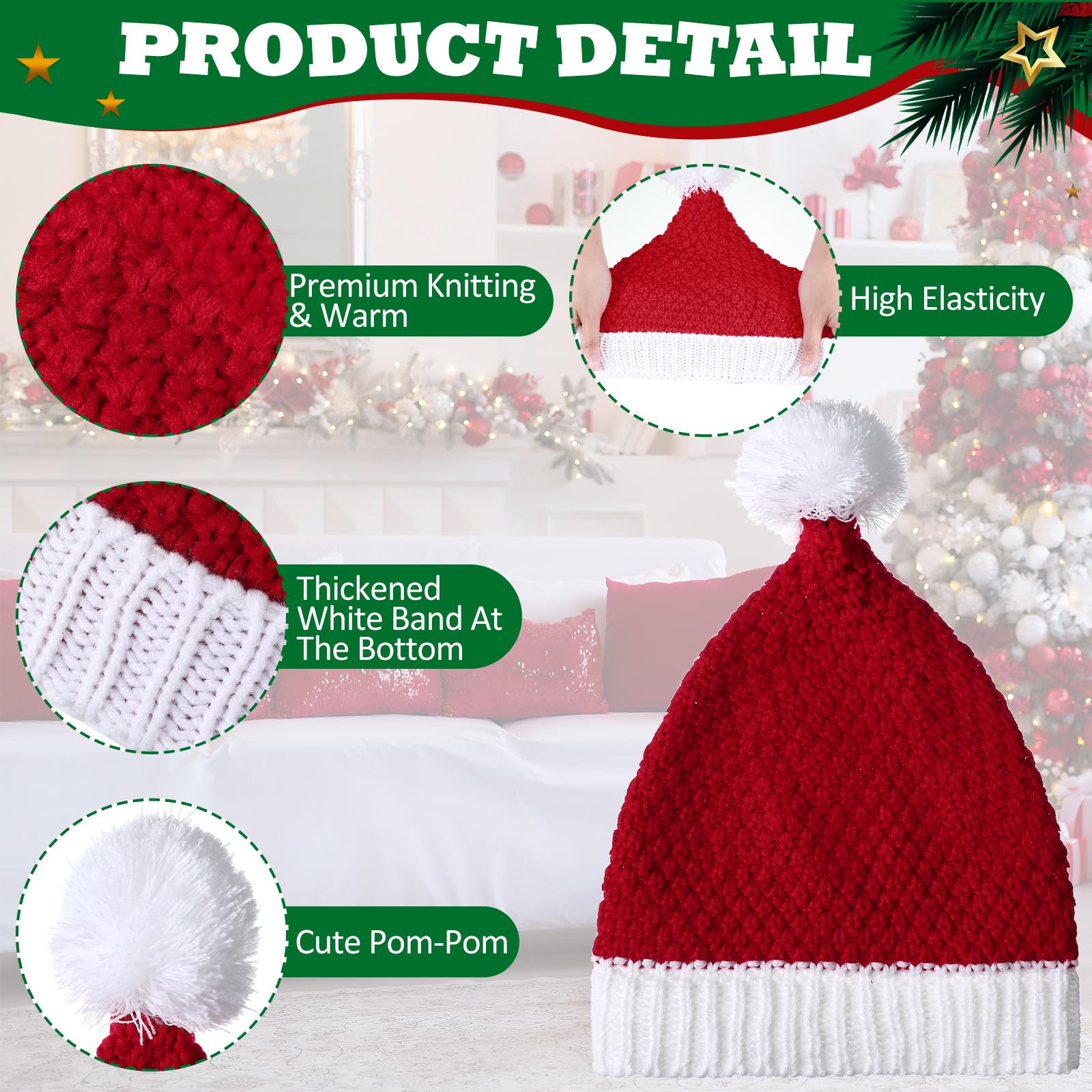 Liitrsh 12 Stück gestrickte Weihnachtsmannmützen, Großpackung, Wintermützen, weich und warm, für Erwachsene, Teenager, Damen, Herren, Urlaubsgeschenk, Weihnachtsfeier, Rot und Weiß