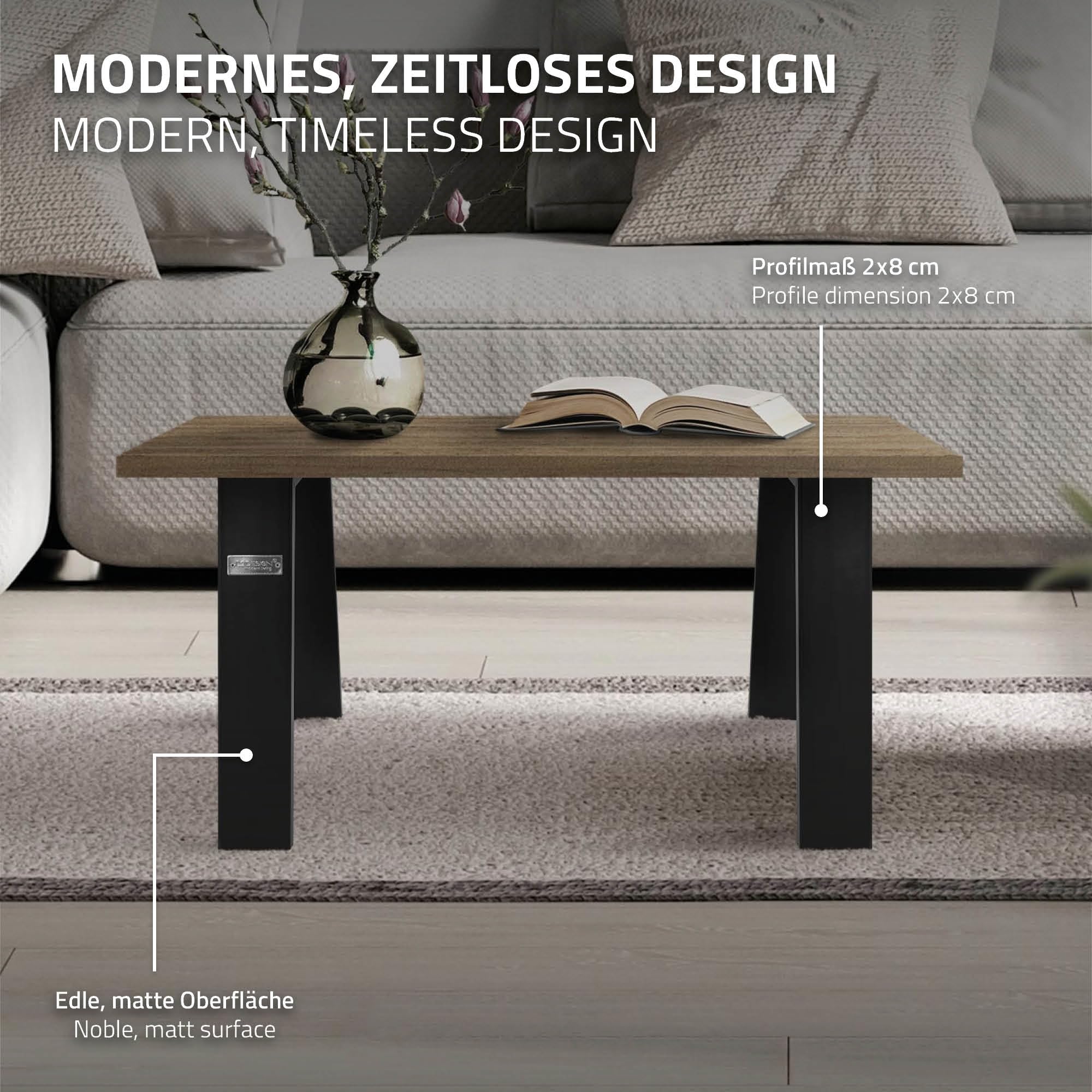 ML-Design Jeu 2X Pieds de Table Loft 44x42 cm, Noir, Profil 8x2 cm, Acier, Design Industriel, Forme en U, Piètement de Table Métal Scandic, Profilés Carrés, Patins de Meuble, Table Basse, Banquette