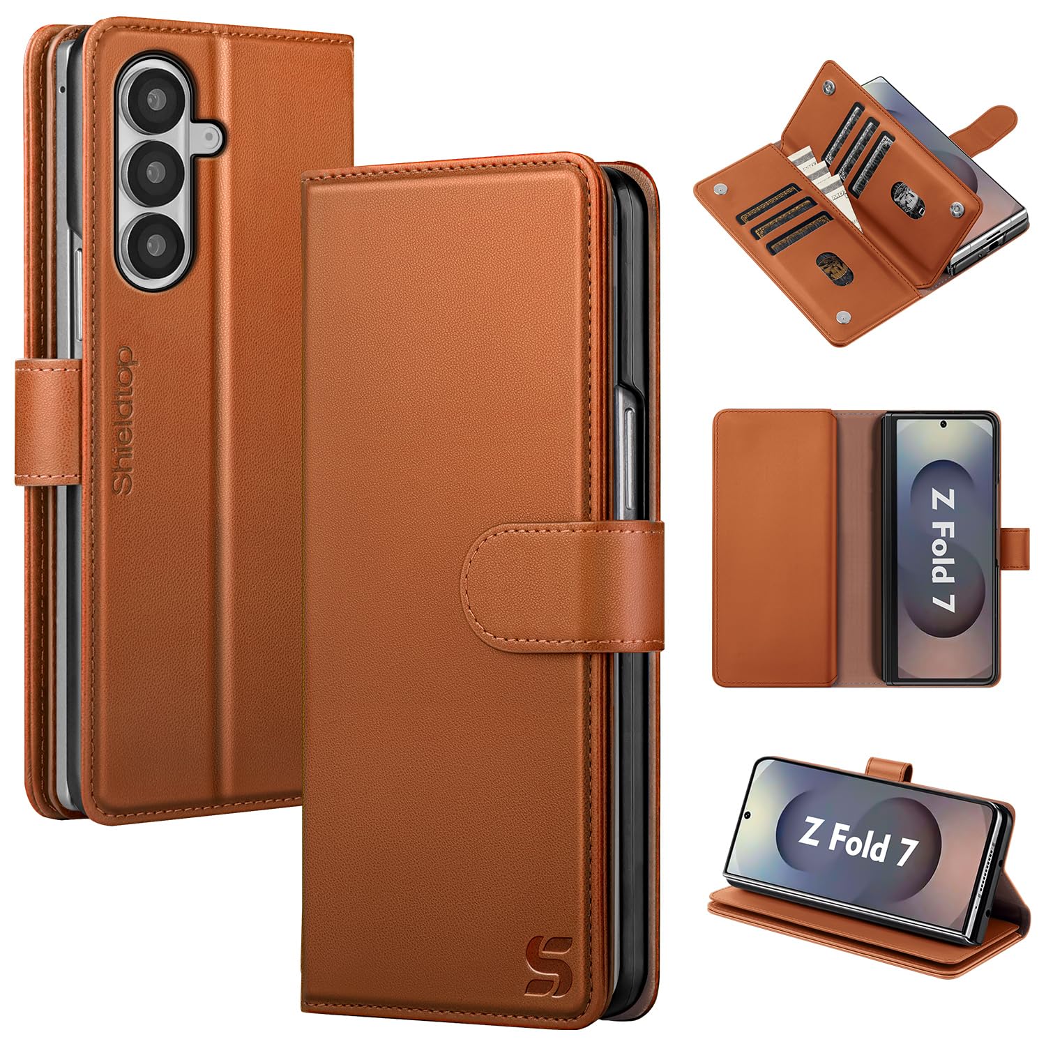for Samsung Galaxy Z Fold 7 Wallet Case with Card Holder,Light Brown