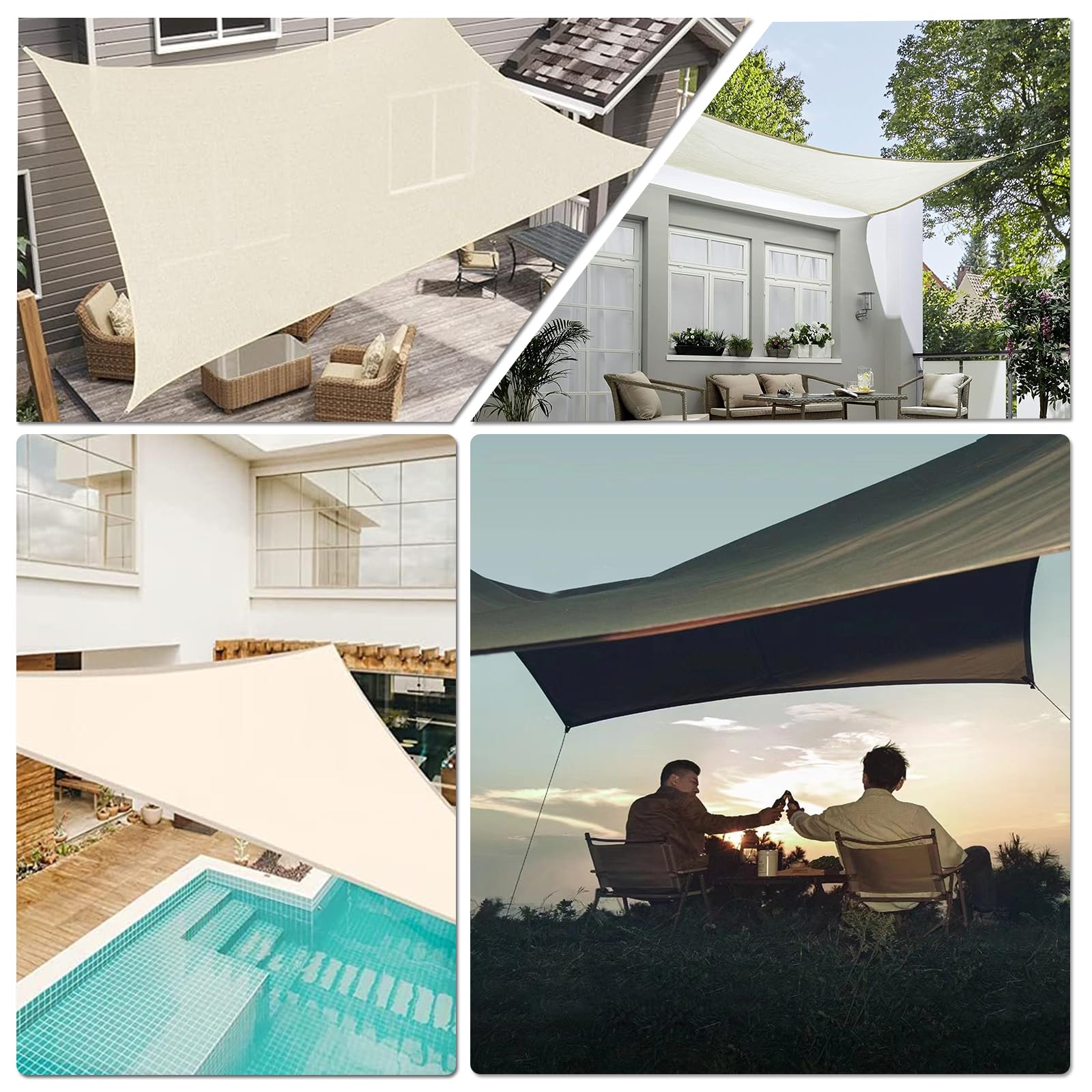 3 x Terrassensonne mit UV-Schutz, reißfest, verschiedene Größen und Farben, Polyester, für Garten und Terrasse