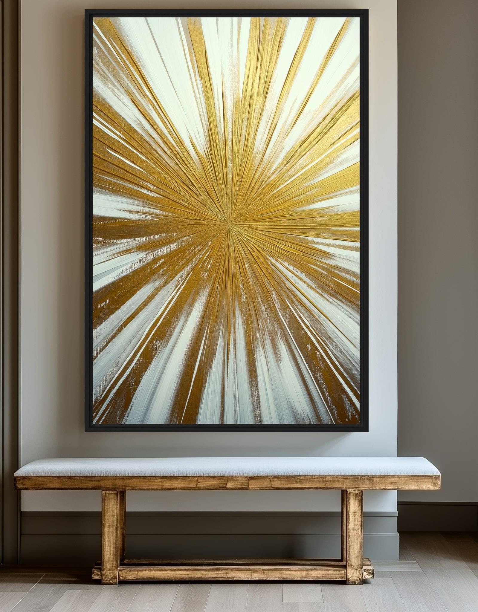 TONGYINLI Gold Sunburst Canvas Oil Painting，Abstract Art Print • Modern Home Decor Posters(70x110cm/Internal Frame)