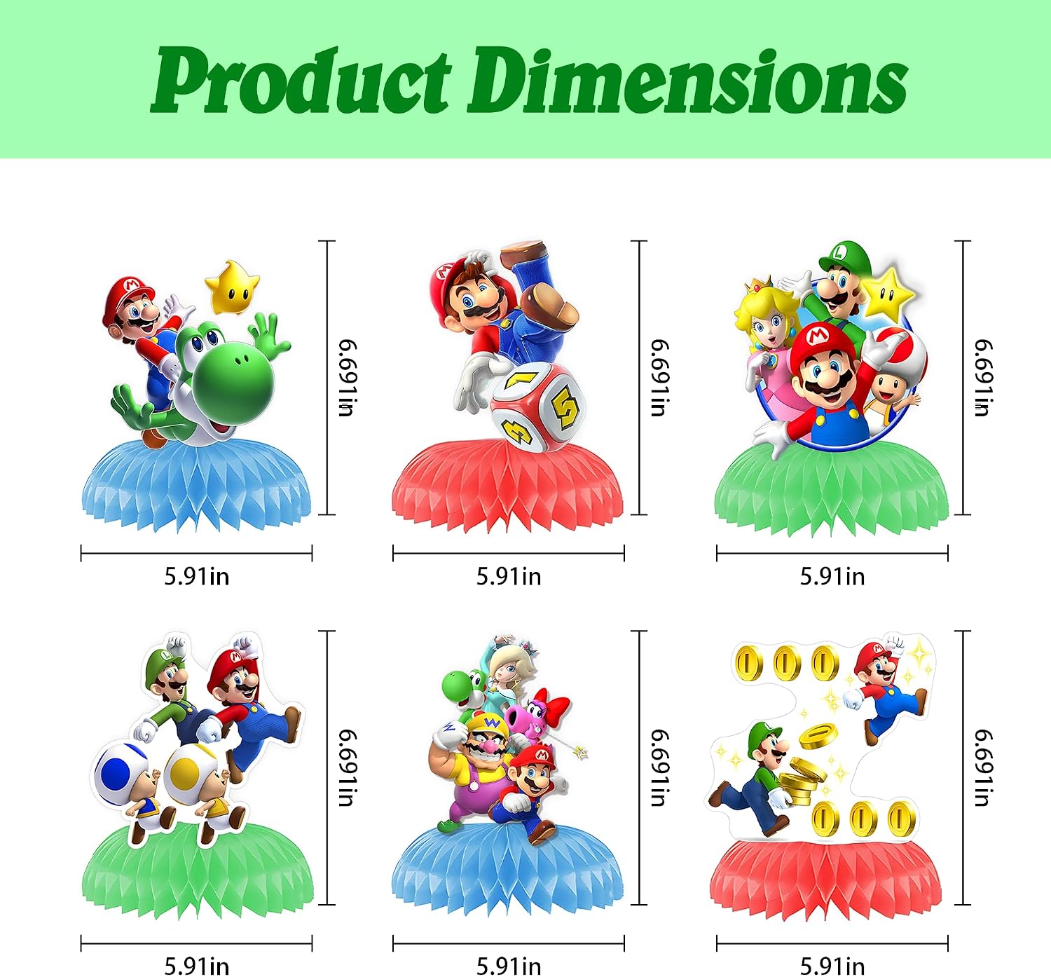 6Pcs Mario Party Decorations, Cute Honeycomb Centerpiece, Super Brother Party Supplies, Movie Themed Birthday Decorations for Boys and Girls