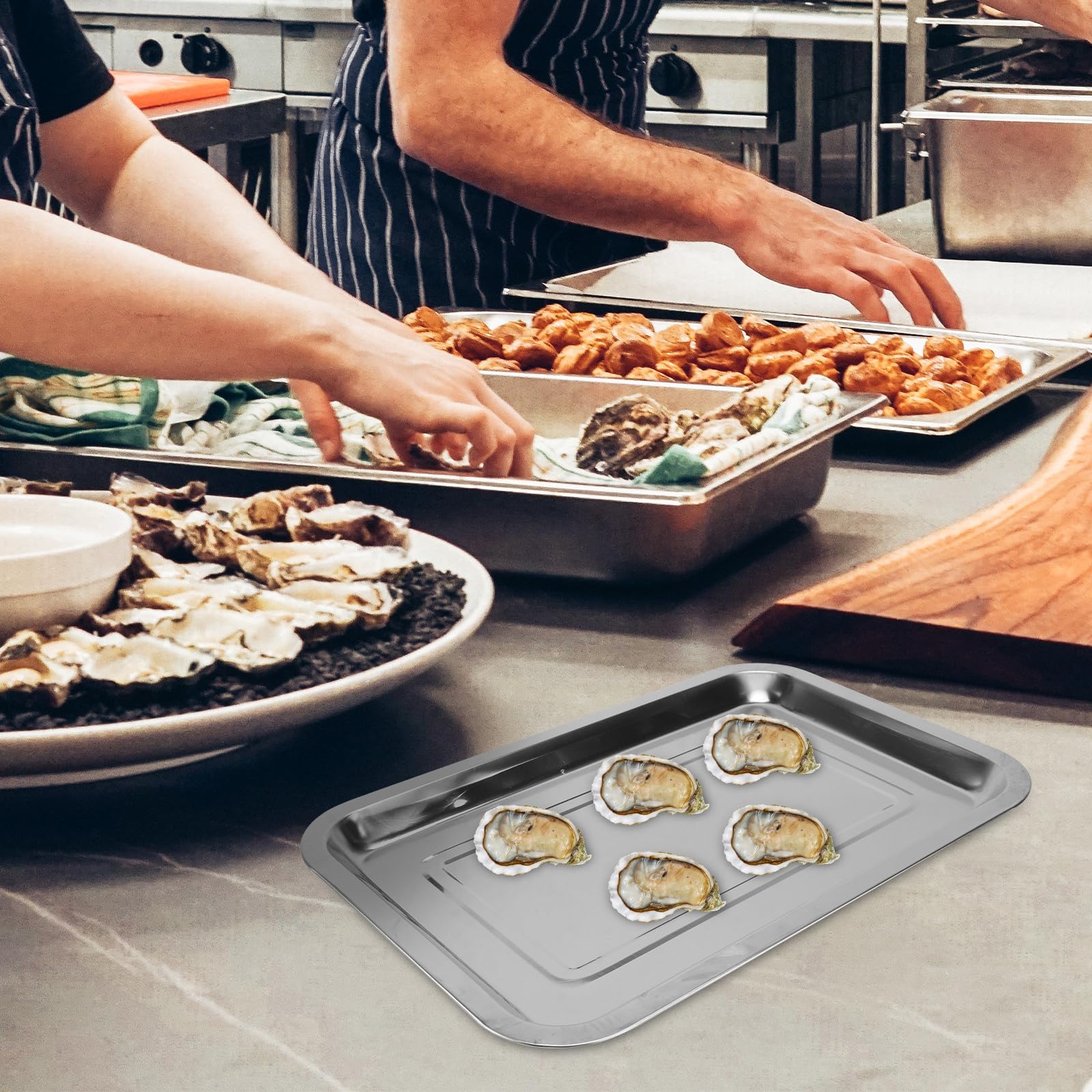 Set di 4 vassoi da portata in acciaio inox, design Ele per feste, eventi e uso quotidiano, perfetti per cibo, bevande e ac