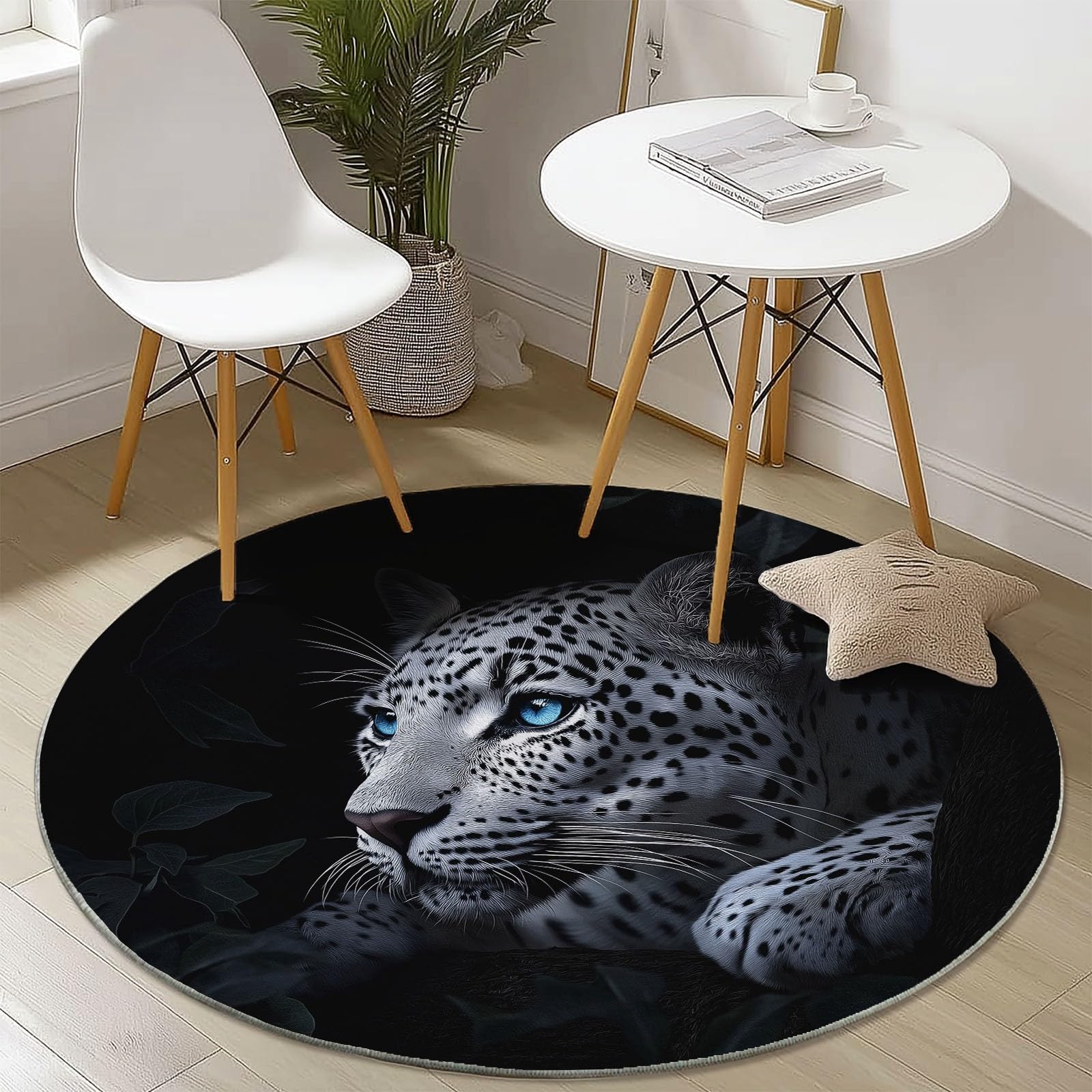 Tappeto rotondo da 210 cm, con stampa close-up leopardata, moderno, antiscivolo, in flanella per interni, lavabile, morbido, per cameretta dei bambini, stanza dei giochi, camera da letto, decorazione
