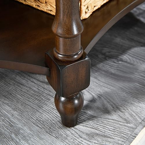 Miniatura 8 de MODERION Mesa consola de madera maciza con cajón, mesa de entrada semicírculo con estante de almacenamiento, media luna tradicional elegante mesa de