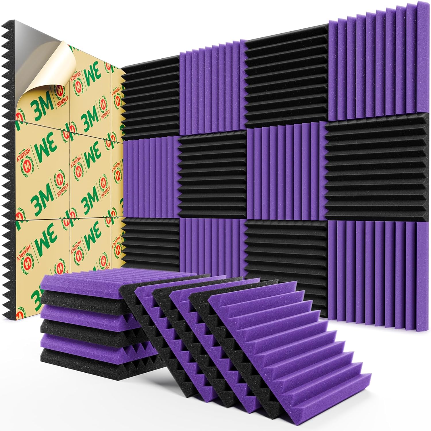 12 Pack Sound Proof Foam Panels for Walls,Self-Adhesive Foam Acoustic Panels Sound Absorbing,High Density Quick-Recovery Soundproof Wall Panels 1" X 12" X 12"-Blue