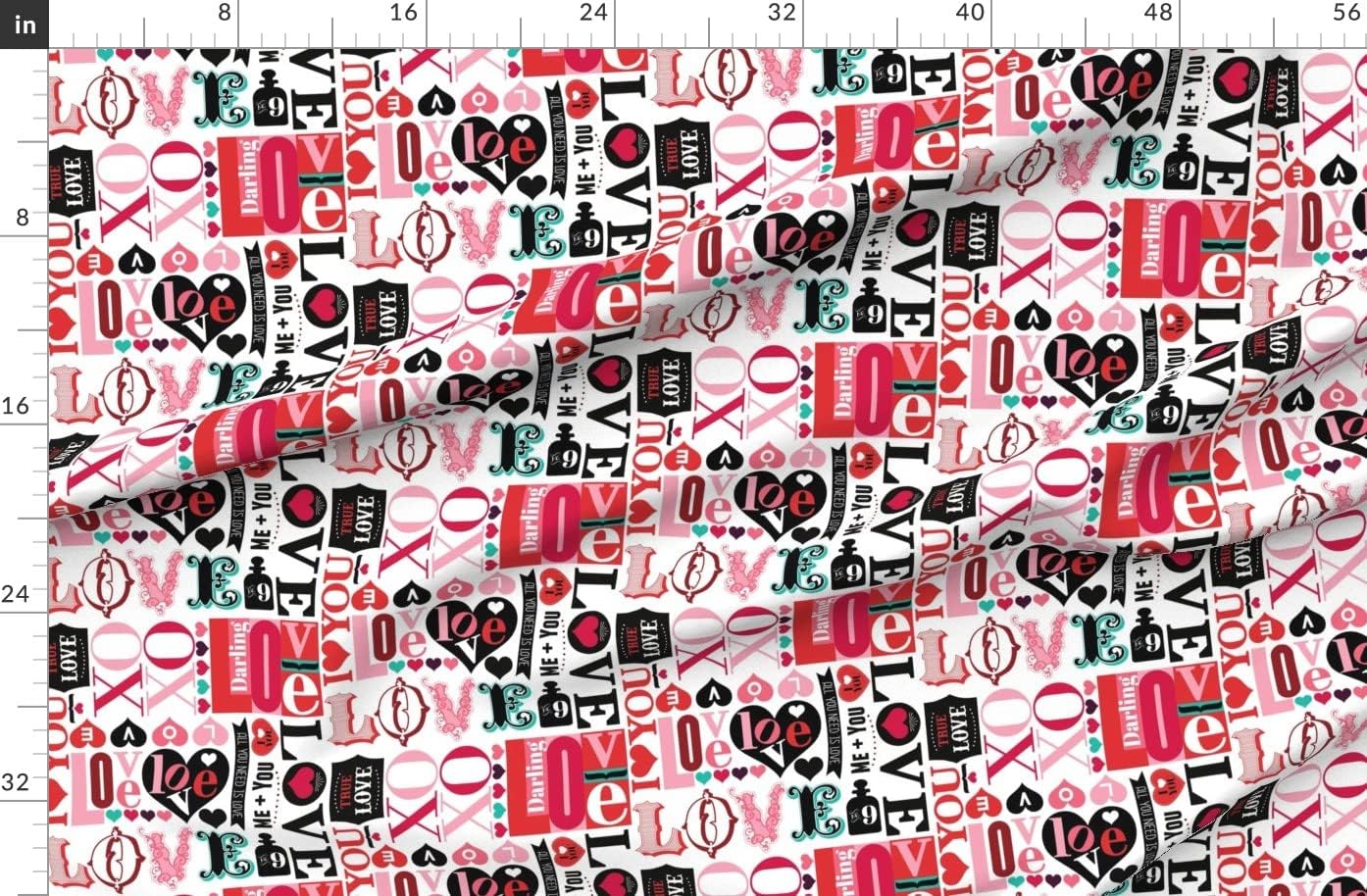 Spoonflower Fabric - Love Letters Valentine Hearts Text Romantic Printed on Organic Cotton Sateen Fabric by The Yard - Sewing Quilting Apparel Home Decor