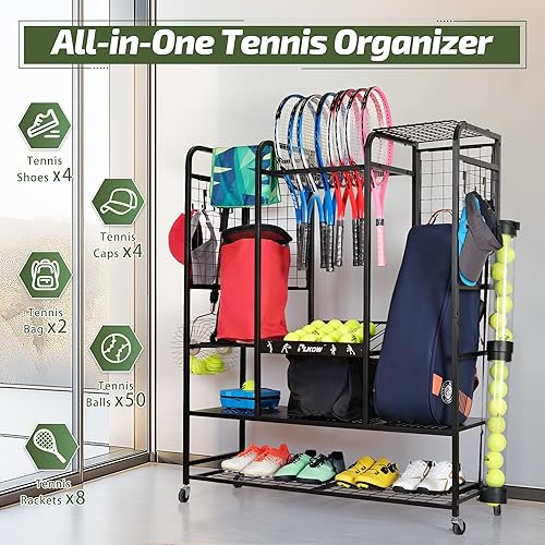 Miniatura 2 de PLKOW Organizador de bolsas de tenis para raquetas de tenis, soporte para equipo de tenis para bolsas, bolas, raquetas y accesorios, organizador de