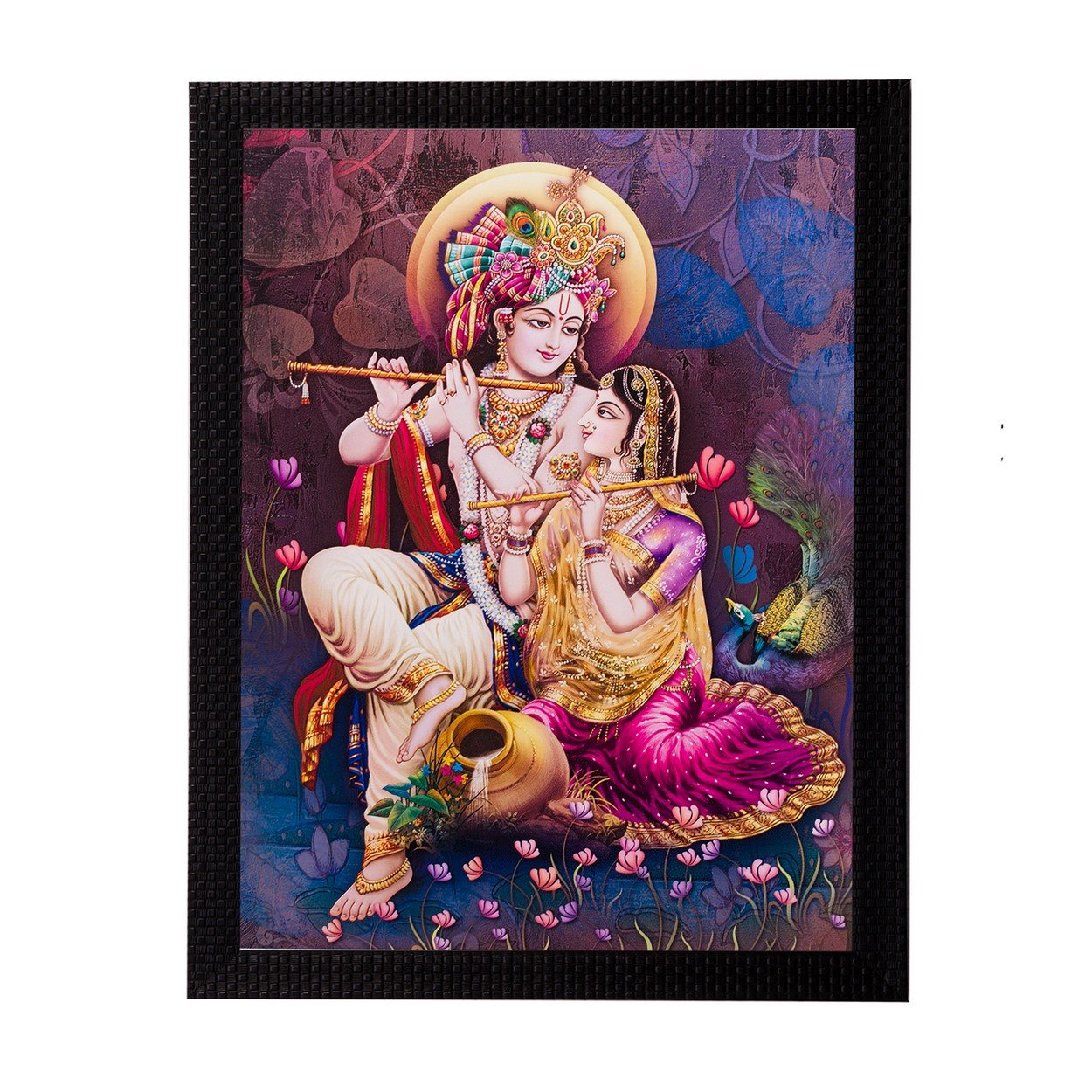 eCraftIndia Radha Krishna Matt Textured Framed Synthetic Wood UV Art Painting (28 cm x 1.3 cm x 35.6 cm)