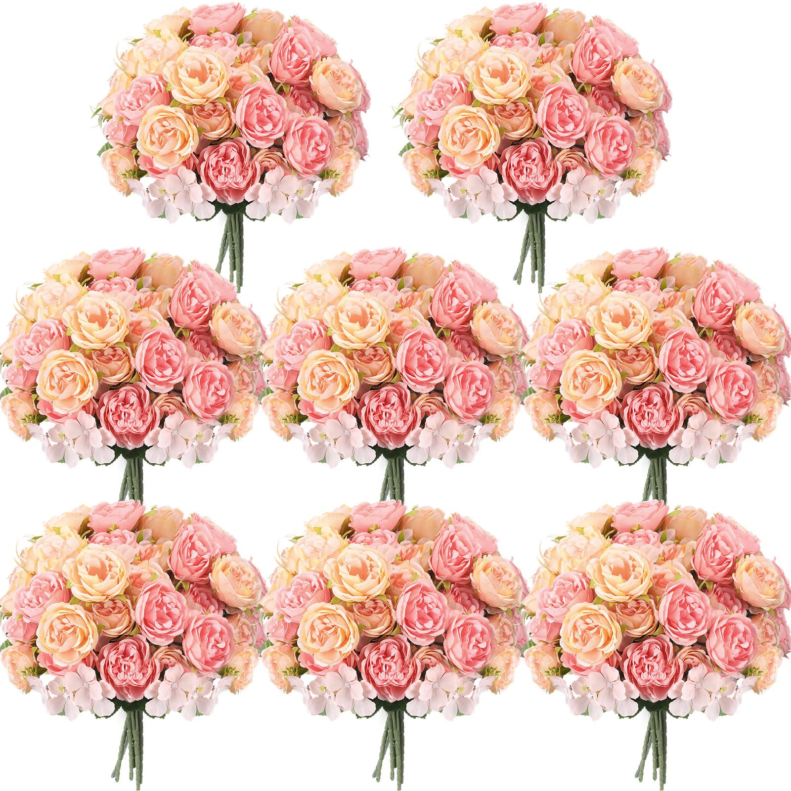 geosar 8 bundles artificial peonies flowers fake silk peony bouquet faux peonies flowers bulk for decoration vase floral arrangements wedding party table (pink,yellow)