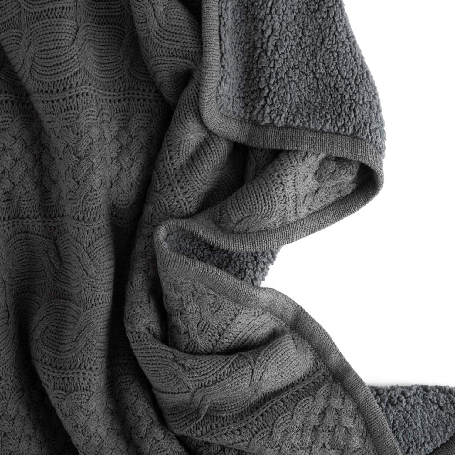 Bedsure Knitted Sherpa Throw Blanket for Sofa and Couch - Soft & Cozy Knit-Sherpa Bedding Blanket - Grey, 50 x 60 inches