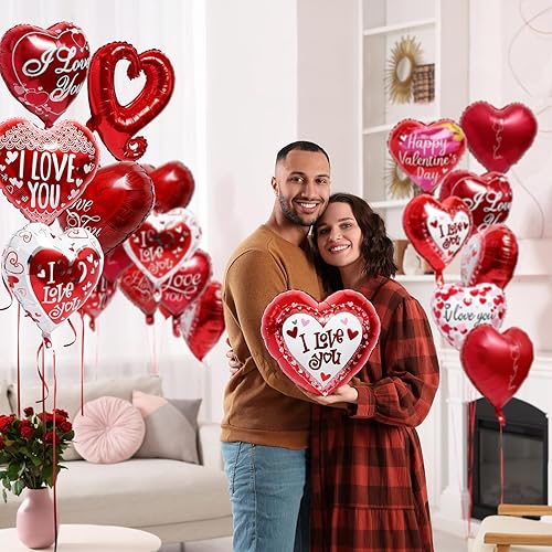Miniatura 6 de Globos para el día de San Valentín de 18 pulgadas, 20 globos en forma de corazón "I Love You", globos de corazón rojo para propuesta del día de San