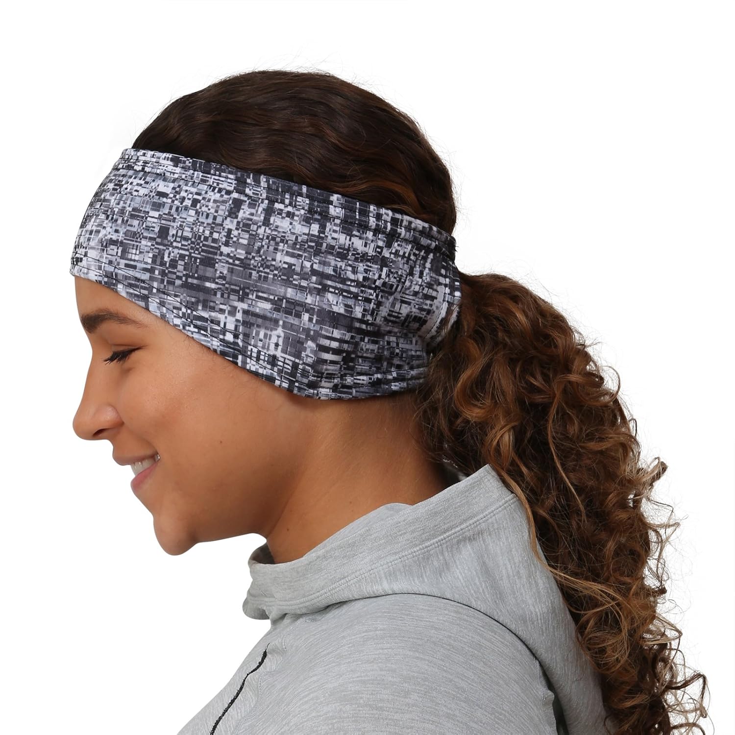 TrailHeads Print Headband | Ponytail Headband for Women | Ear Warmer for running and hiking - grey matrix - Image 4
