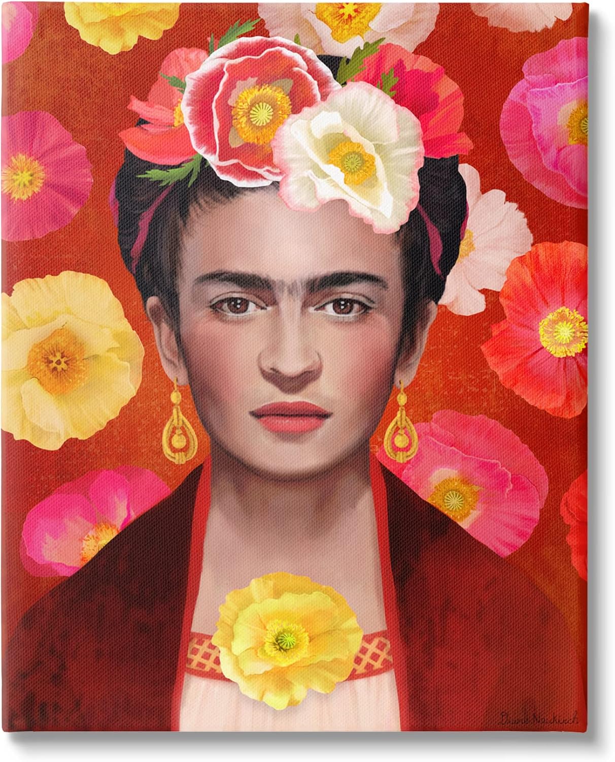 Stupell Industries Bold Frida Kahlo Portrait Floral Poppies Pattern, Design by Diane Neukirch