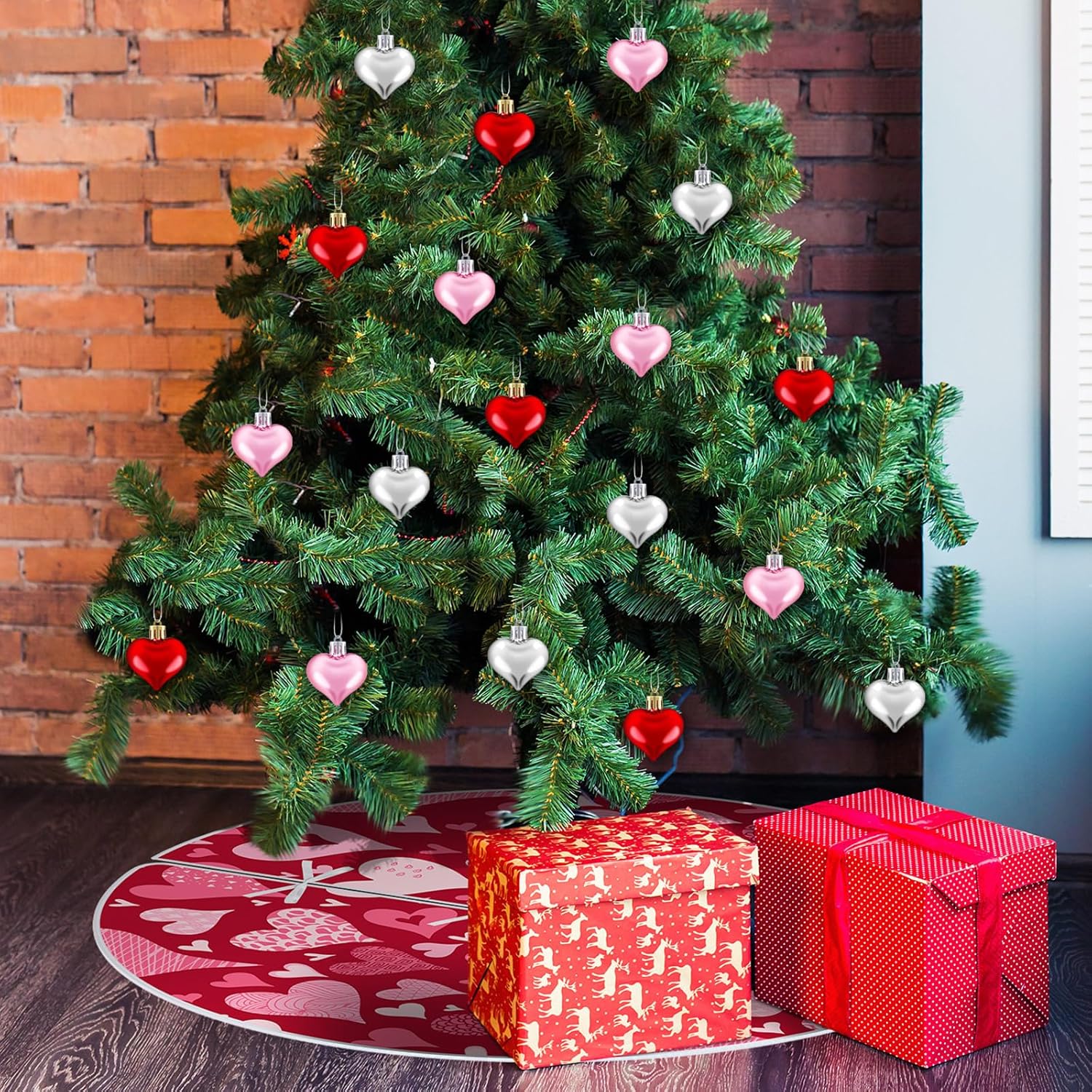 Rotatingpals Valentine‘s Day St. Patrick's Day Tree Decorations 2 Irish Valentines Tree Topper Bows 1 Reversible Holiday Skirt 36 Heart Shamrock Ornament for Home Party Decor