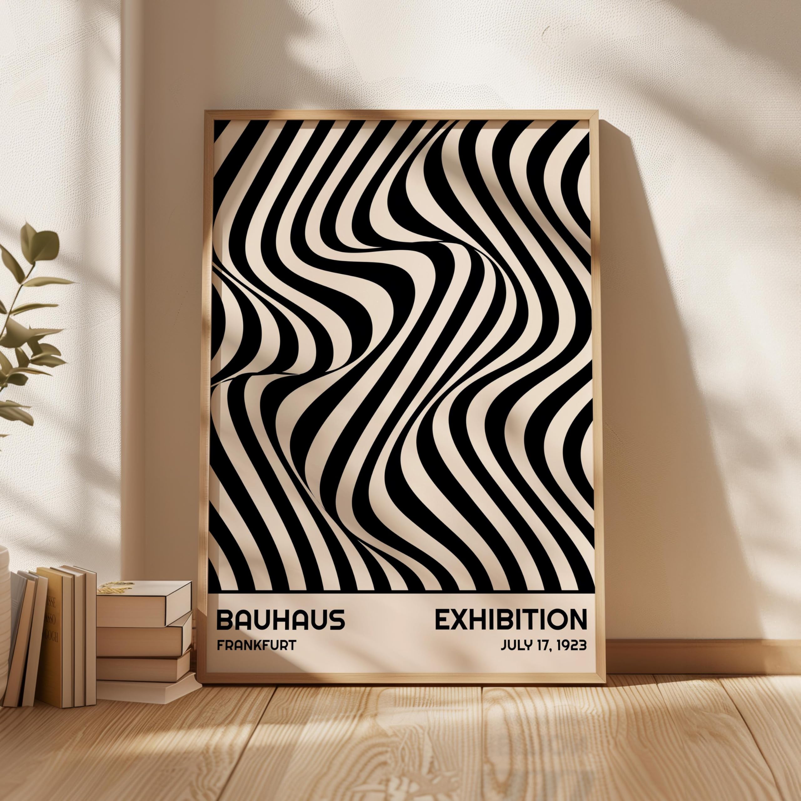 LMYCHENG Exhibition 1923 Poster Prints, Black and White Wavy Optical Illusion Wall Art, Retro Abstract Pop Art Gallery Painting(70x110cm/Frameless)
