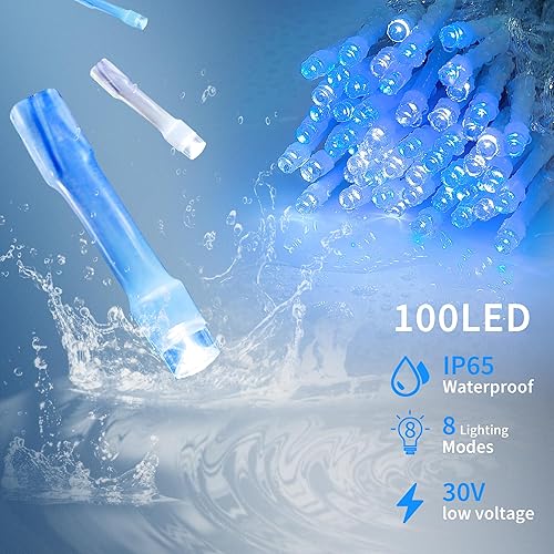 Miniatura 3 de Guirnalda de 100 luces LED de Navidad, 33 pies, 8 modos extensibles, luces de Navidad impermeables para exteriores, luces de hadas parpadeantes para