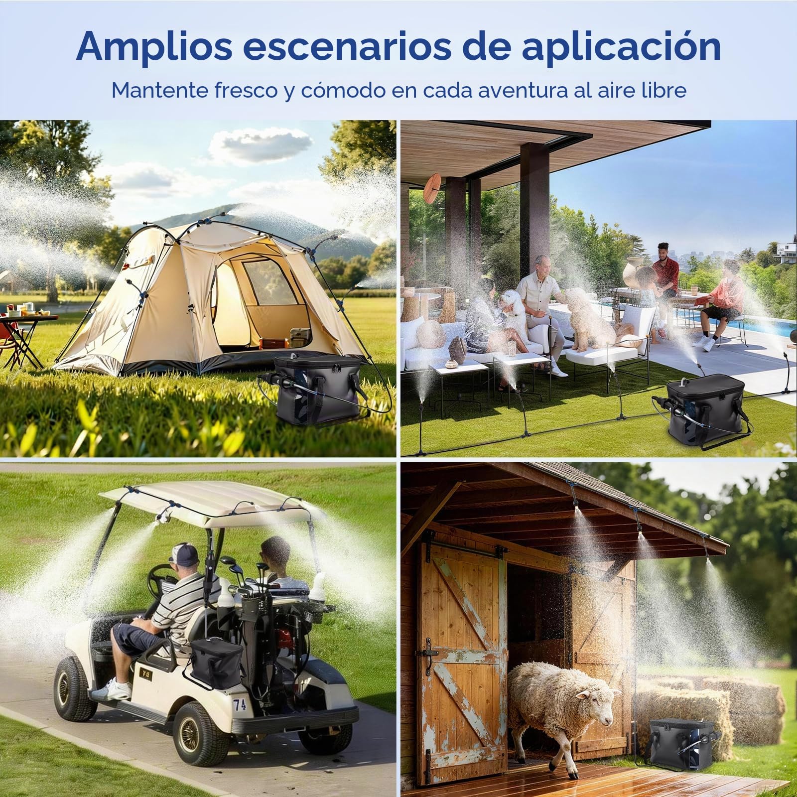 Sistema de rociado portátil para terraza exterior – Neblina para enfriamiento de terraza, sistema de neblina portátil con bomba de agua de 4500 mAh, cubo de 20 l, 8 boquillas, neblina de agua para