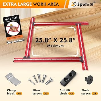 SpeTool Aluminium Adjustable Milling Template for Worktops 655 mm x 655 mm Router Jig Milling Device for Routers Woodworking Milling Templates for Square and Rectangular Slots