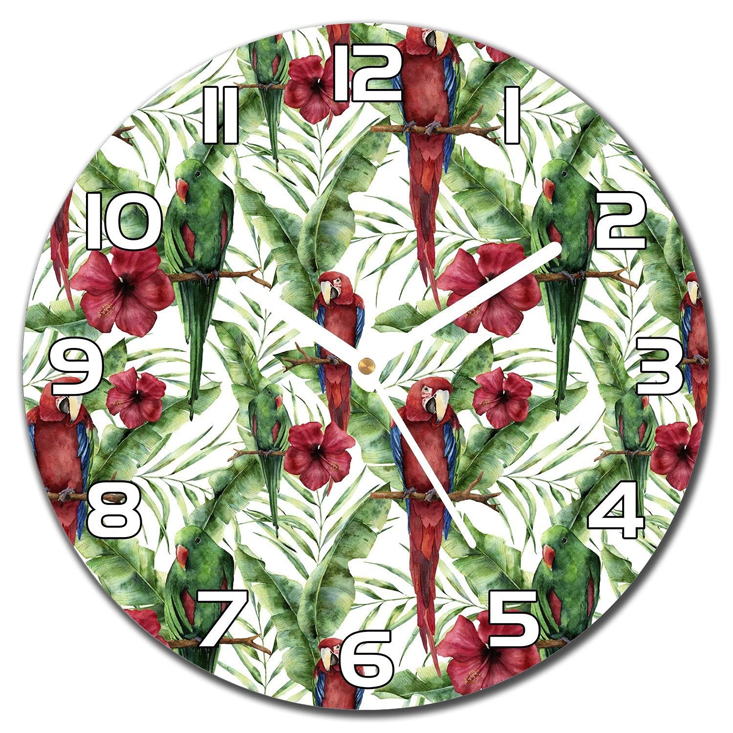 Horloge en verre sécurité imprimée perroquets pour salon chic