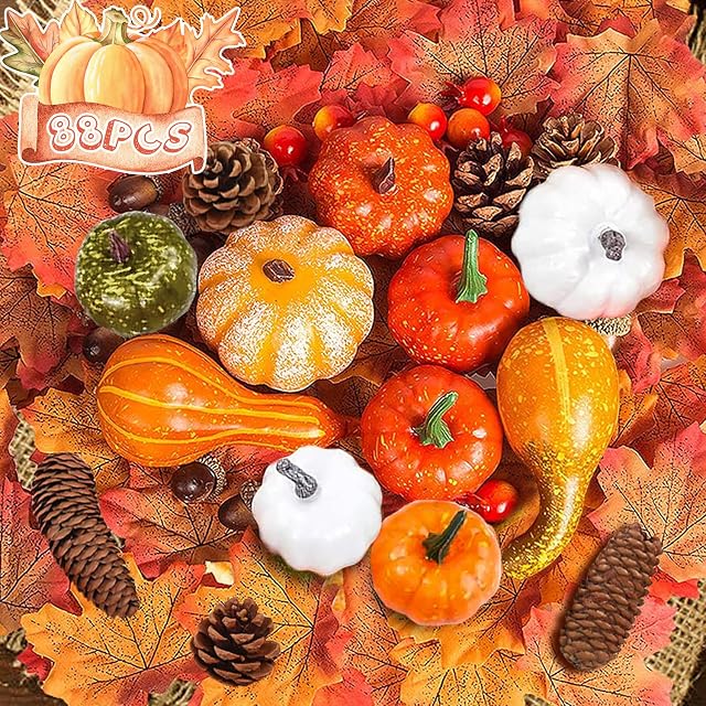 88-piece Thanksgiving fall decoration set with leaves and pumpkins