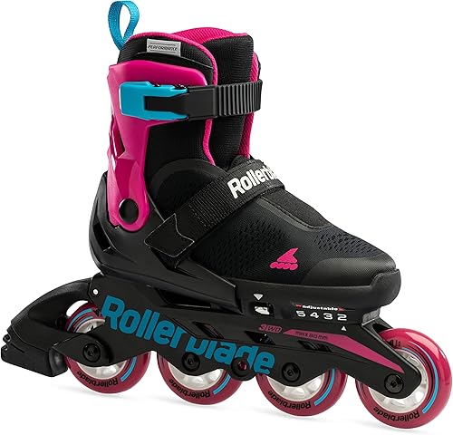 Rollerblade Microblade Free 3WD - Patines en línea ajustables para niños, color negro y rosa, patines en línea de alto rendimiento