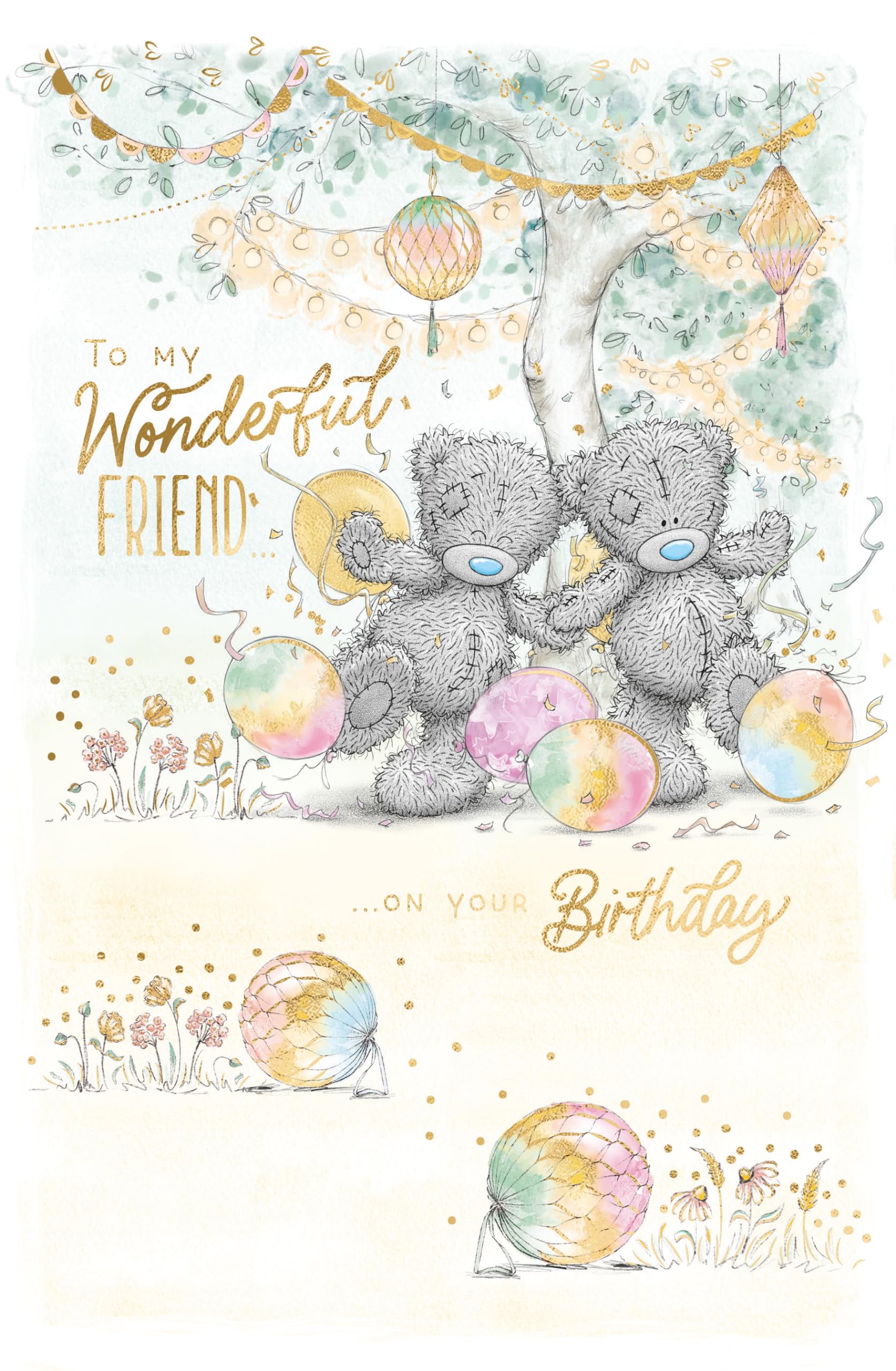 Me To You Wonderful Friend Tatty Teddy Bears With Lanterns Birthday Greeting Card 6x9ins - Official Collection