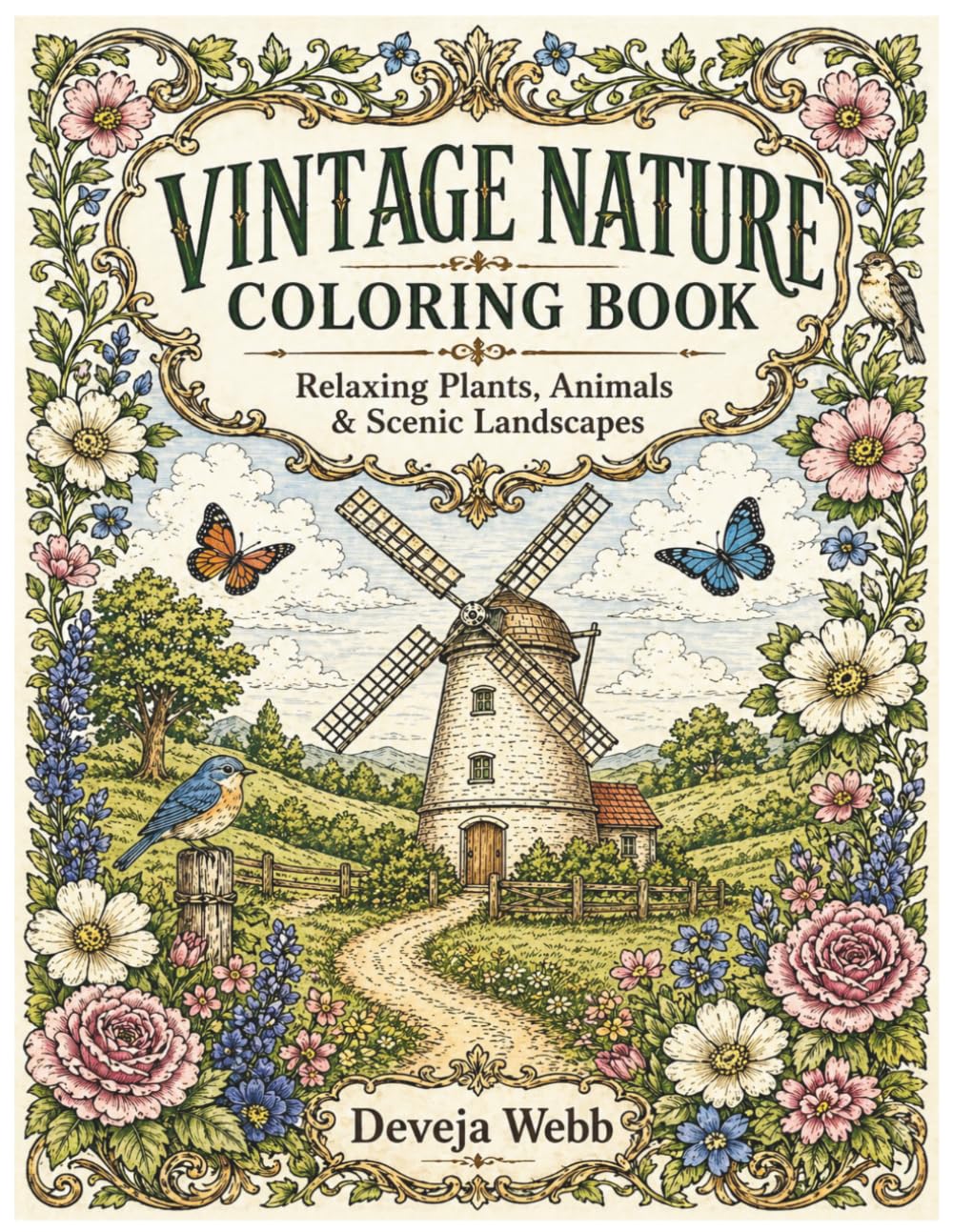 Vintage Nature Coloring Book: Relaxing Plants, Animals & Scenic Landscapes