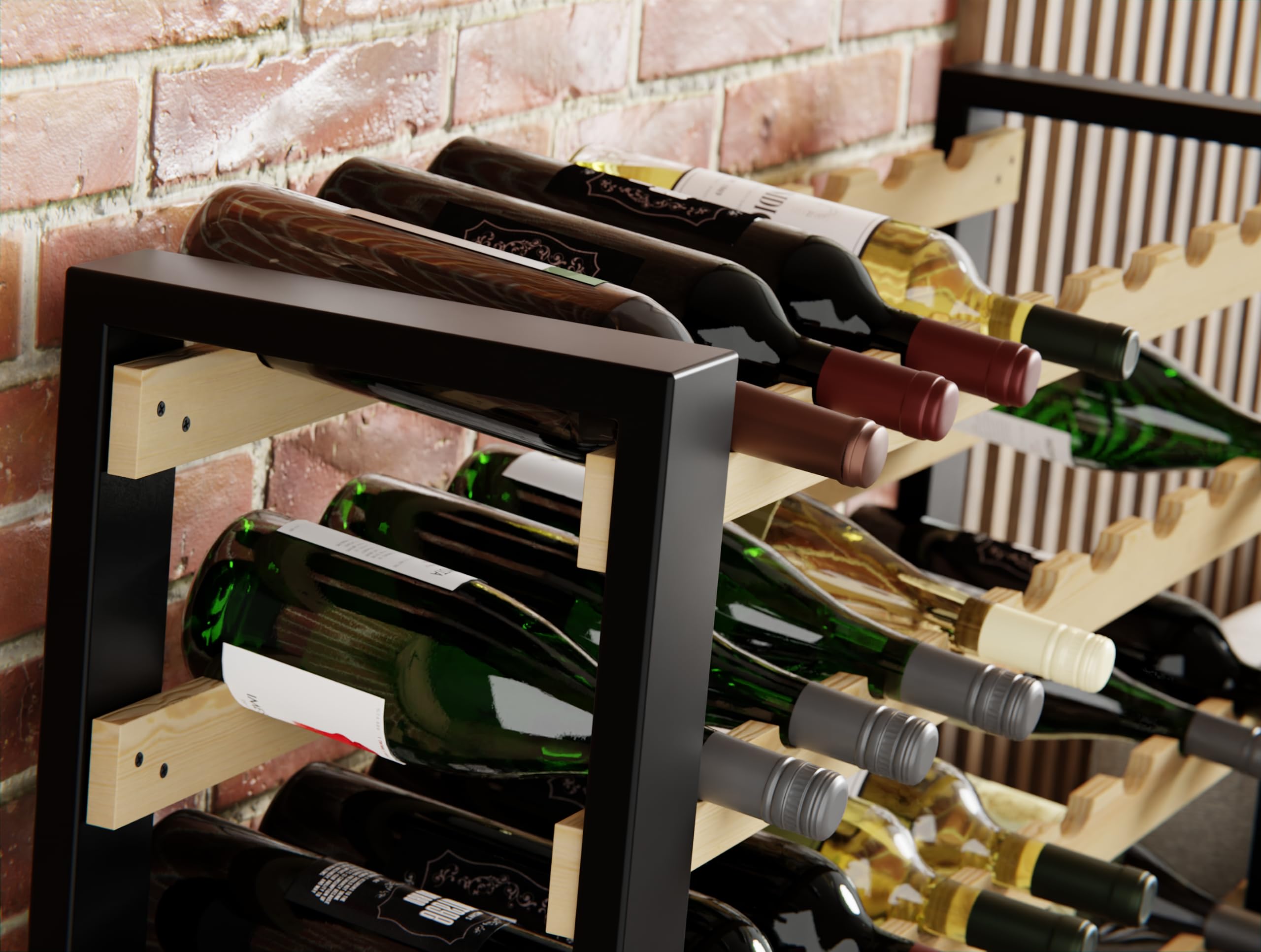 Lenmar Série RW Casier à vin en bois pour bouteilles, étagère de cave LOFT 135, 204 x 104 x 27, 135 bouteille