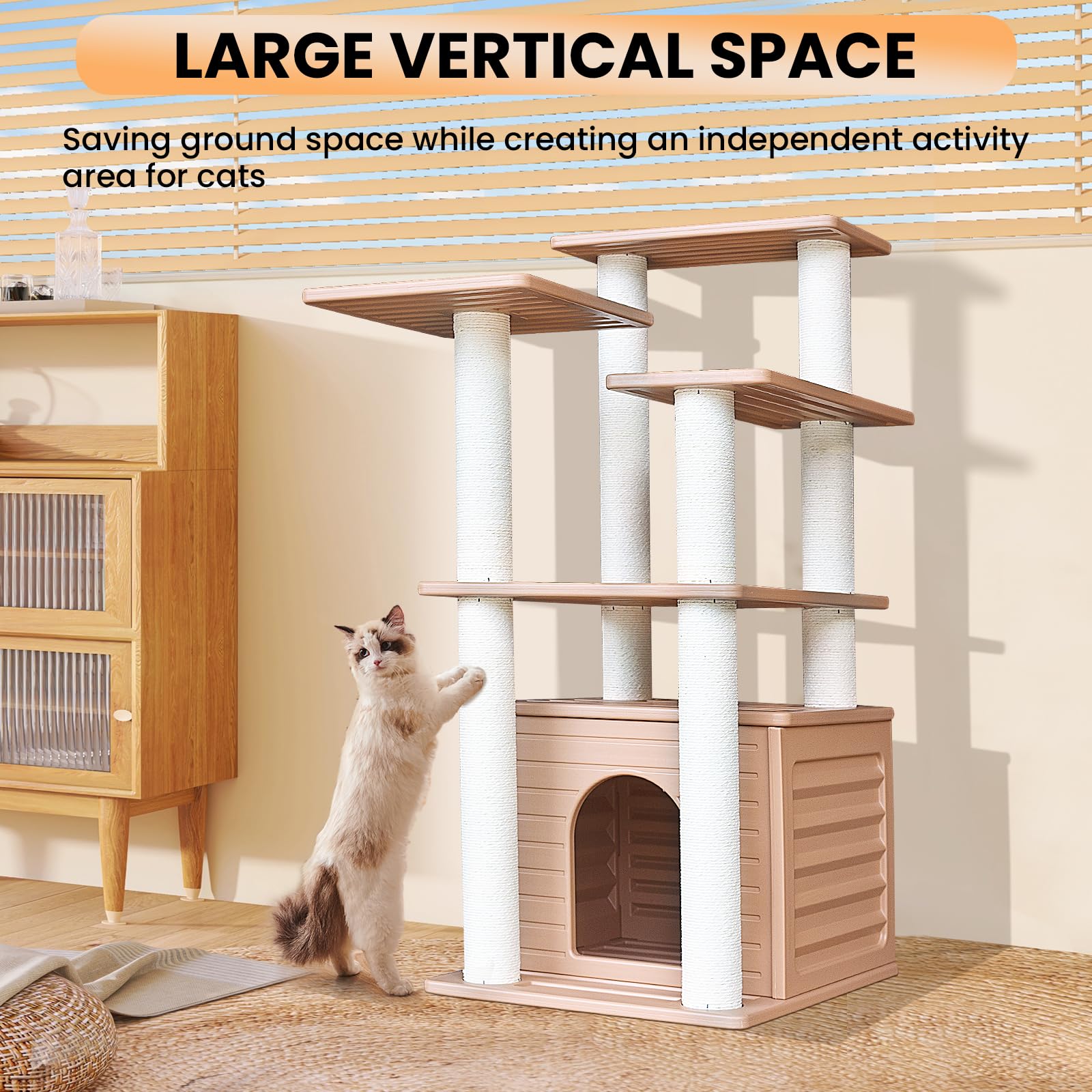 MAOHEGOU 46” Indoor and Outdoor Cat Tree Tower, Cat House for Outdoor Cats, Weatherproof Cat Condo with Scratching Posts