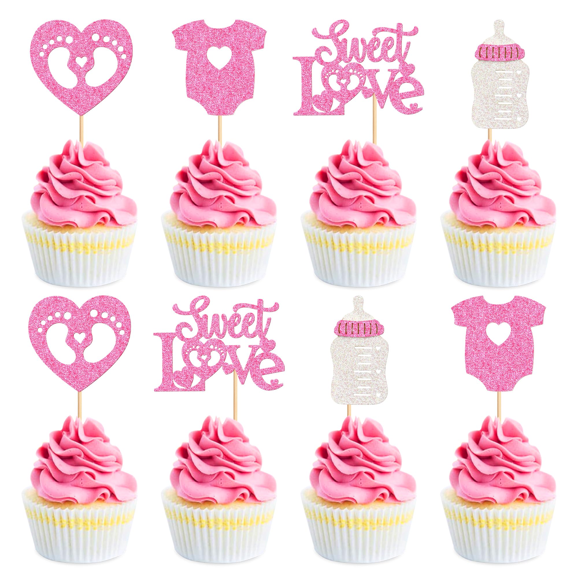 Blumomon 24Pcs Happy Baby Valentine's Day Cupcake Toppers Valentine's Day Cake Decorations for Sweet Love Wedding Engagement Valentine's Day Baby Shower Party Cake Decors