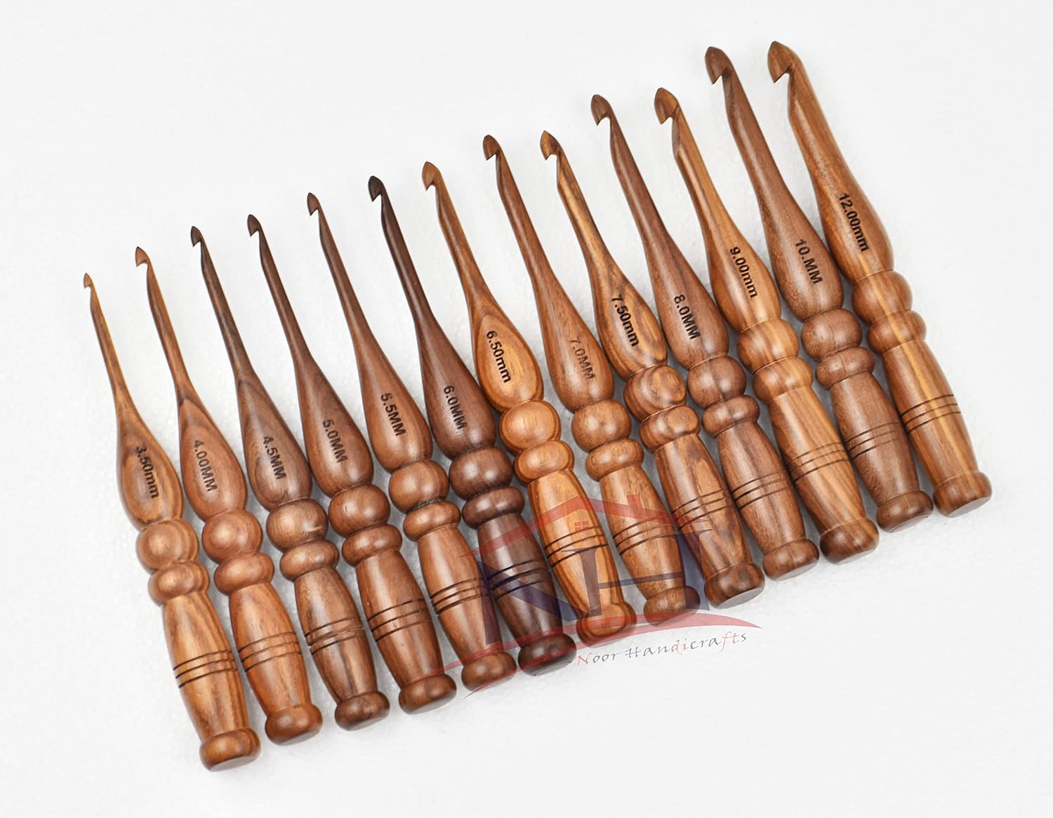 Wooden Crochet Hook Set of 13 3.5 mm to 12 mm ! Rosewood
