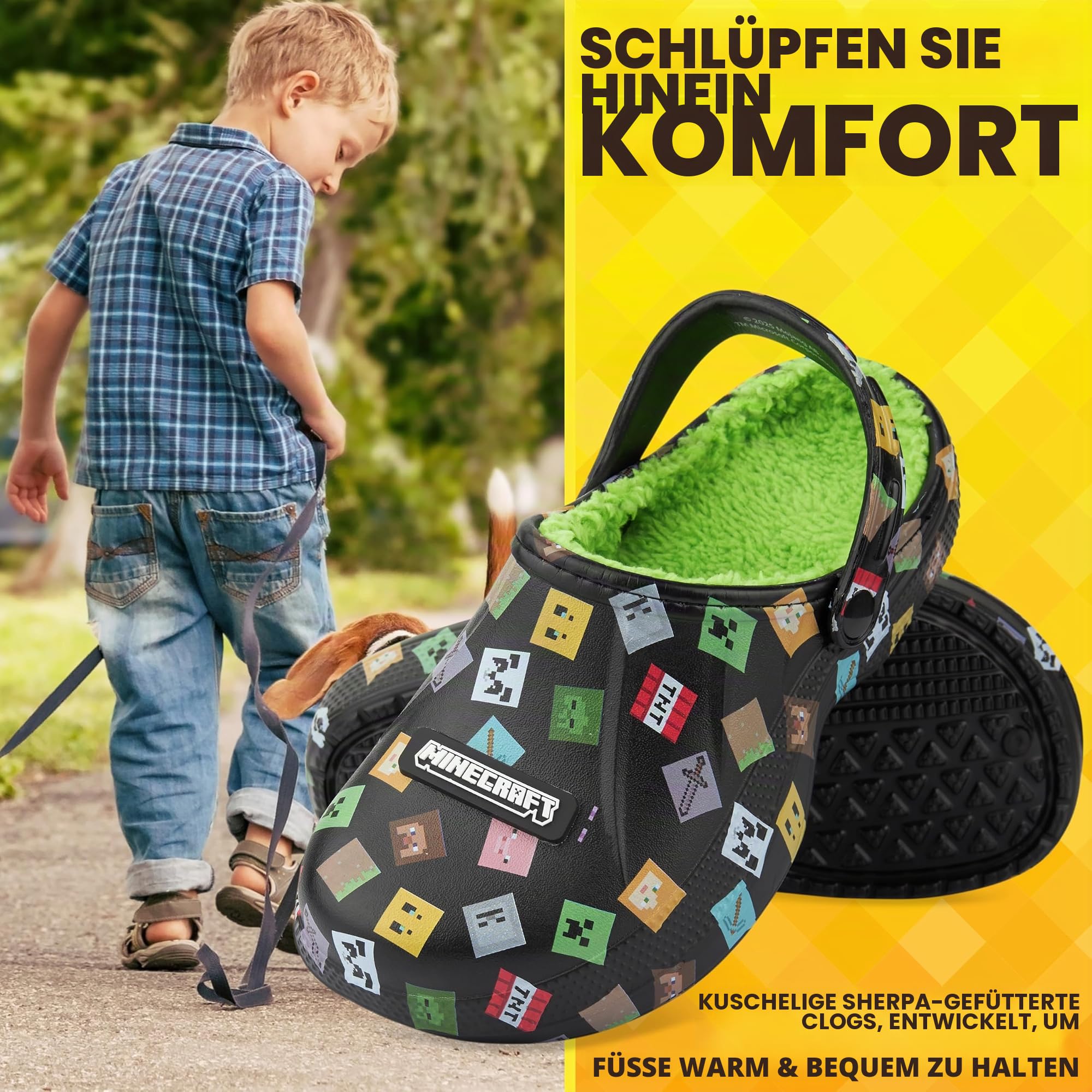 Get Trend Clogs Kinder Hausschuhe Jungen, Sherpa Gefüttert, Winter Pantoletten Plüsch mit Fersenriemen, Geschenk Idee