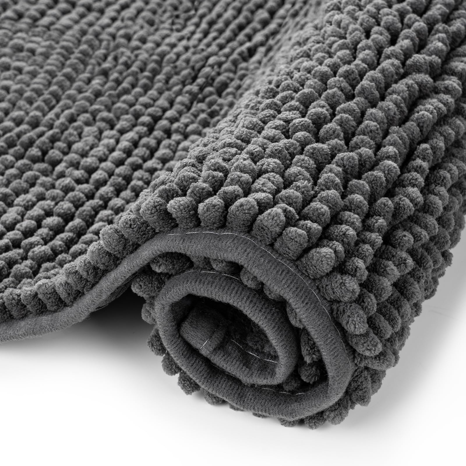 HITSLAM Chenille Bath Mat Non Slip, Ultra Absorbent Bathroom Mat, Super Soft Shaggy Shower Rug, Machine Washable Quick Dry Bath Mats for Bathroom Floor, Tub, Shower and Vanity, 60x40cm, Charcoal