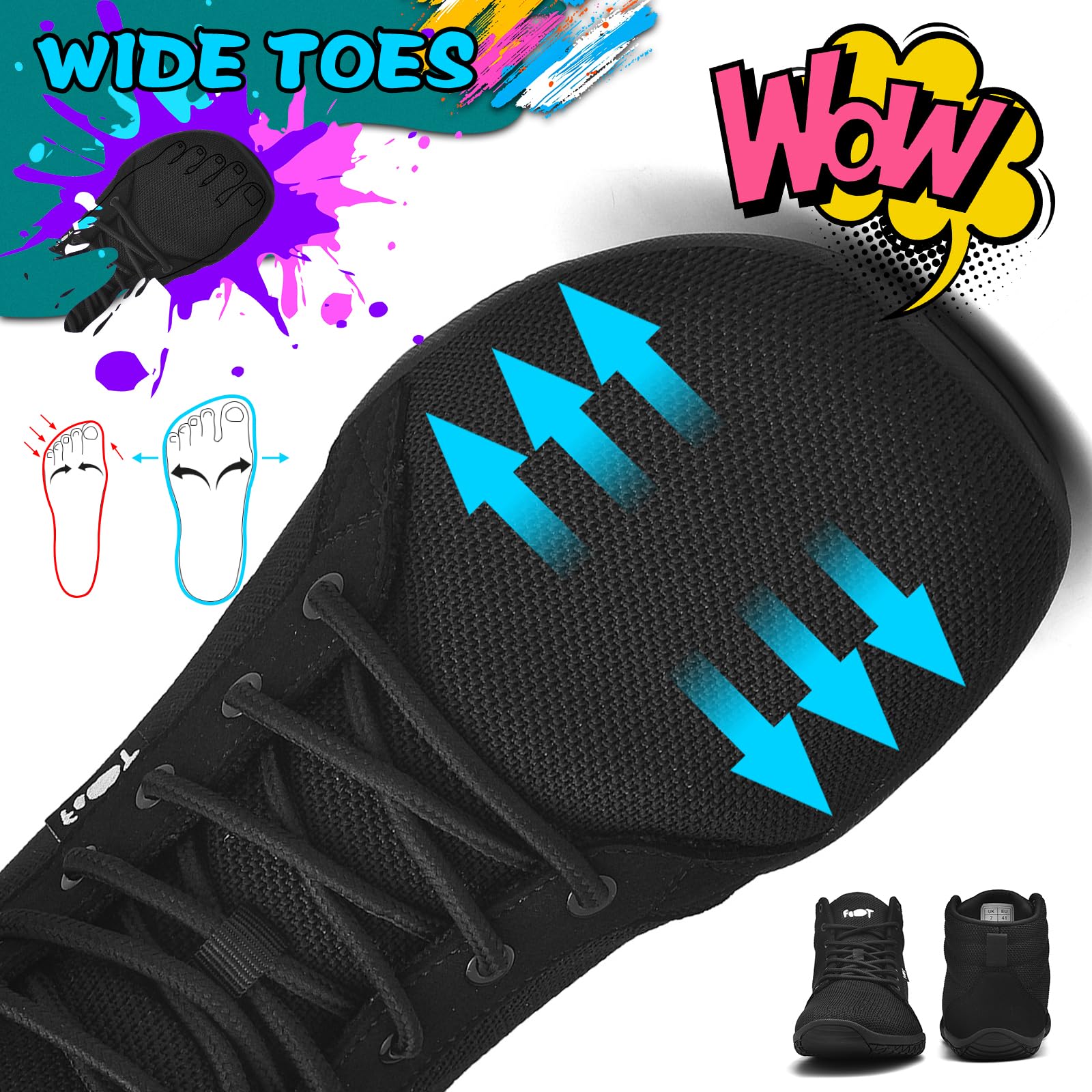 Wizshoe Barefoot Damski Męski Wysokie Tenisówki Buty Minimalistyczny | Lekkie szerokie buty spacerowe z rozdzielonymi palcami podeszwa zero drop uniseksowe antypoślizgowe do treningów