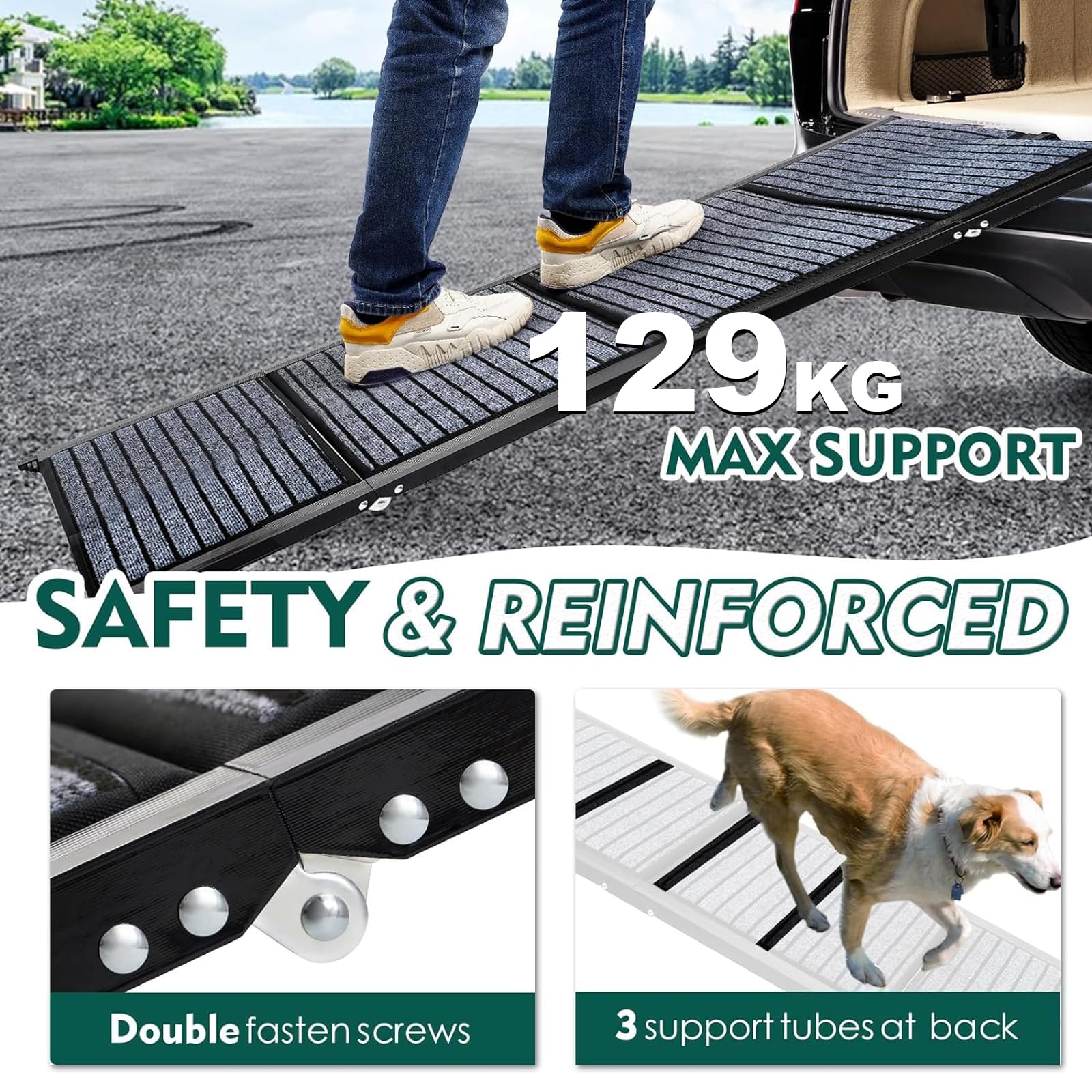 Snagle Paw Längste 180 cm große Hunderampe, tragbare Treppe für große Hunde mit rutschfester Teppichoberfläche, zusammenklappbare Haustierrampe bis zu 140 kg, Haustiertreppe für mittelgroße und große