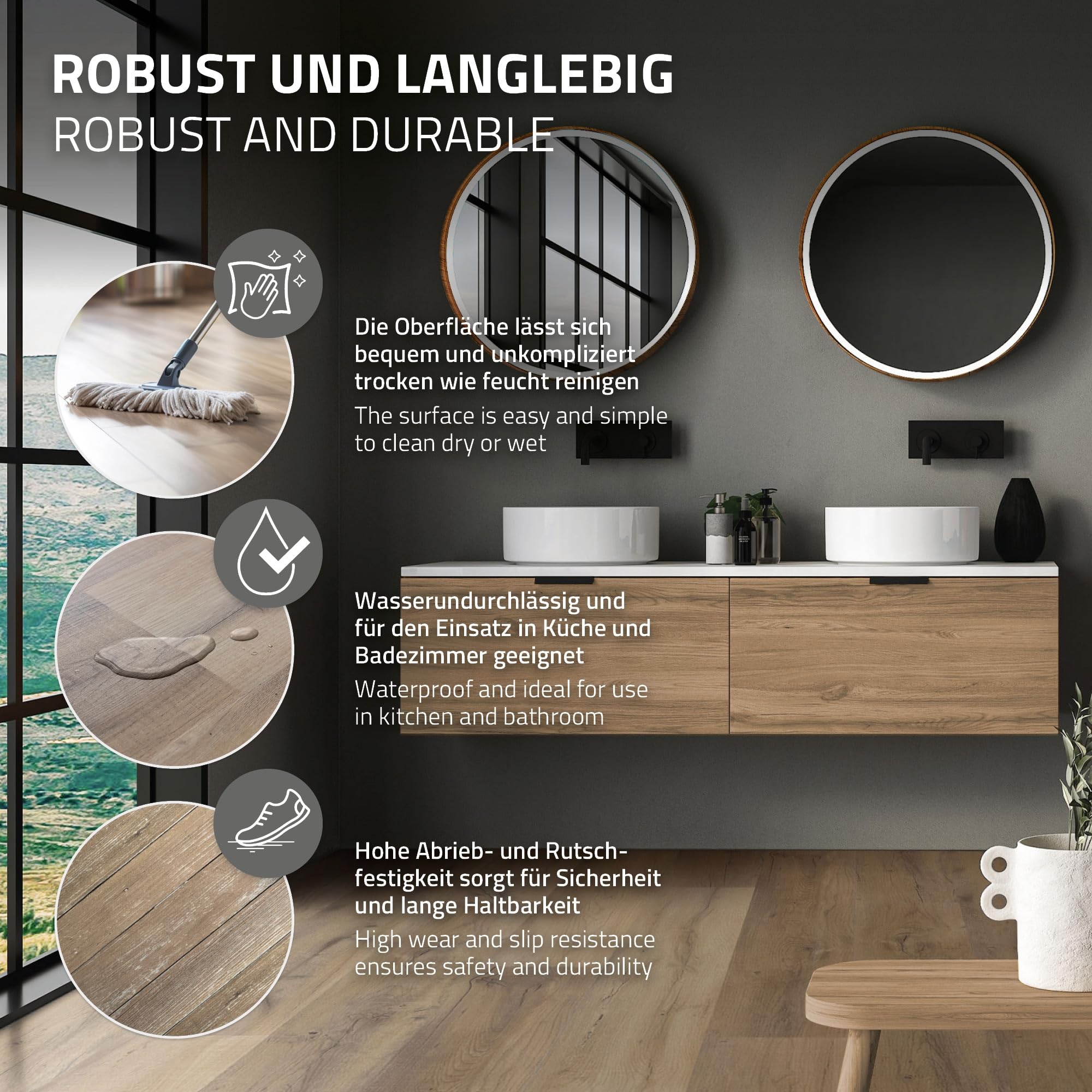 ML-Design Podloga Winylowa Klik, Panele Winylowe z Systemem Klik i Izolacja Akustyczna, Efekt Jasnego Debu Rustykalnego, Antyposlizgowe, Wodoodporne, 122 x 18 cm, Grubosc 4,2 mm 4,62 m² / 21 Desek