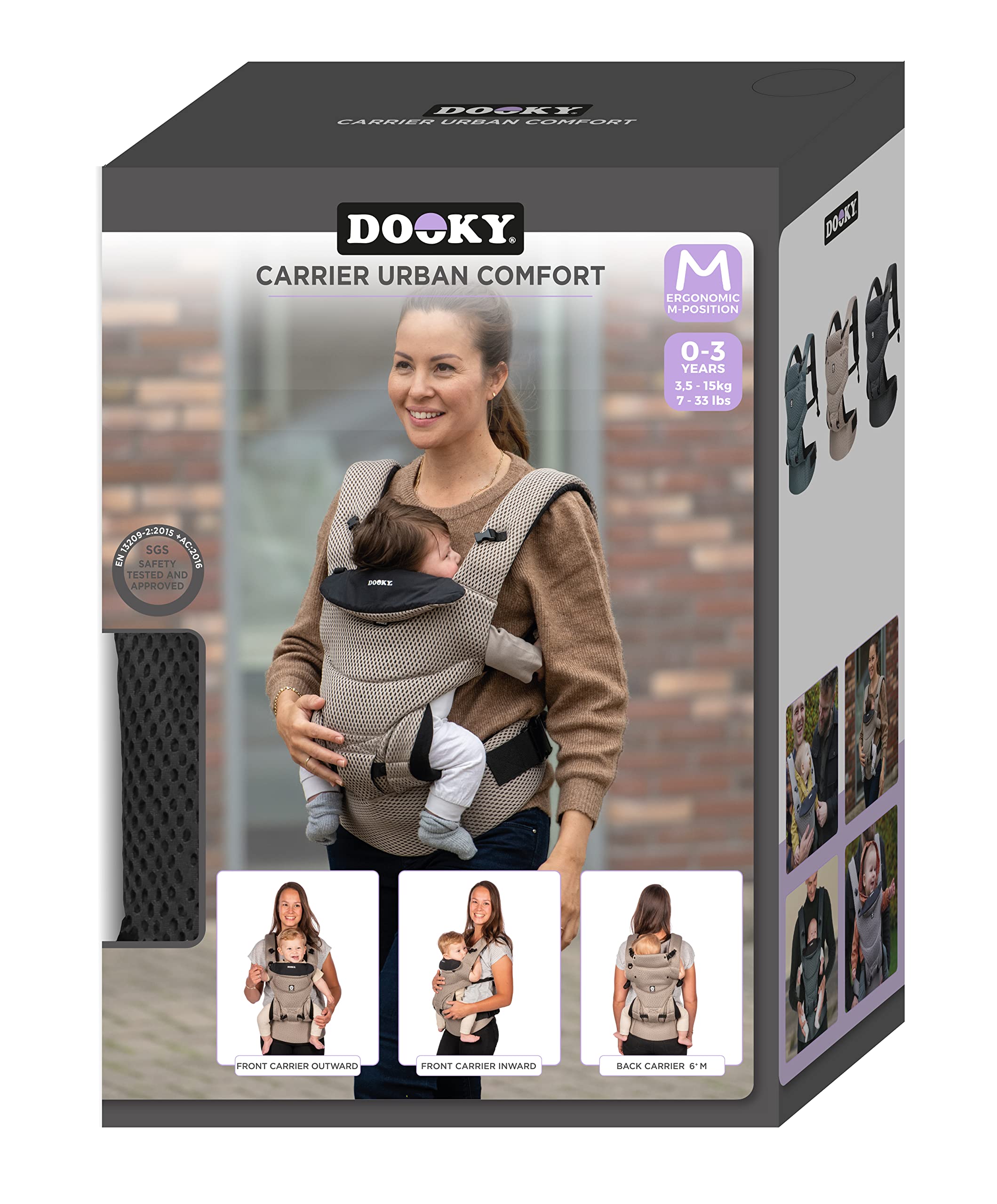 Dooky Urban Comfort - Portabebés ergonómico (apto desde el nacimiento 0-3 años y 3,5-15 kg, material transpirable, tres opciones de transporte diferentes), color negro