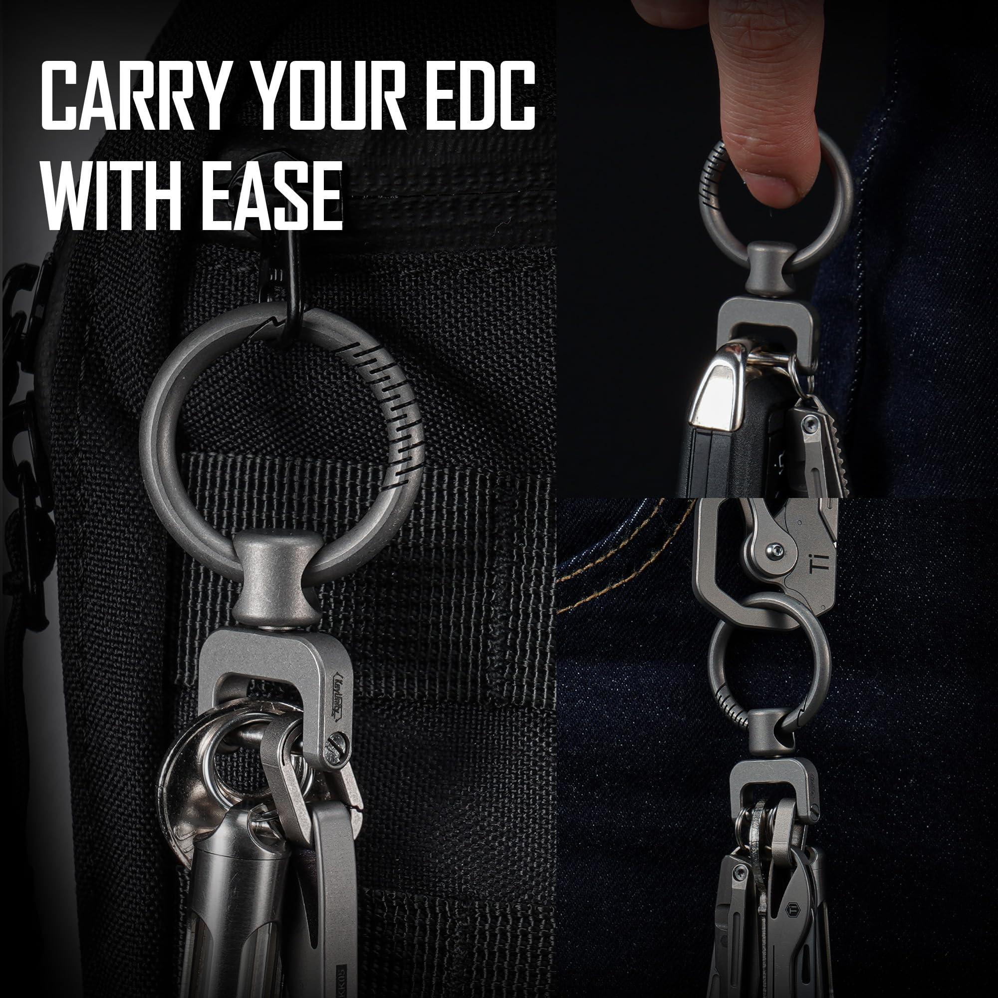 KeyUnity Titanium Side Pushing Key Ring, Quick Release Minimalist Split Keychain Ring für Karabiner, Autoschlüssel & Home Keys